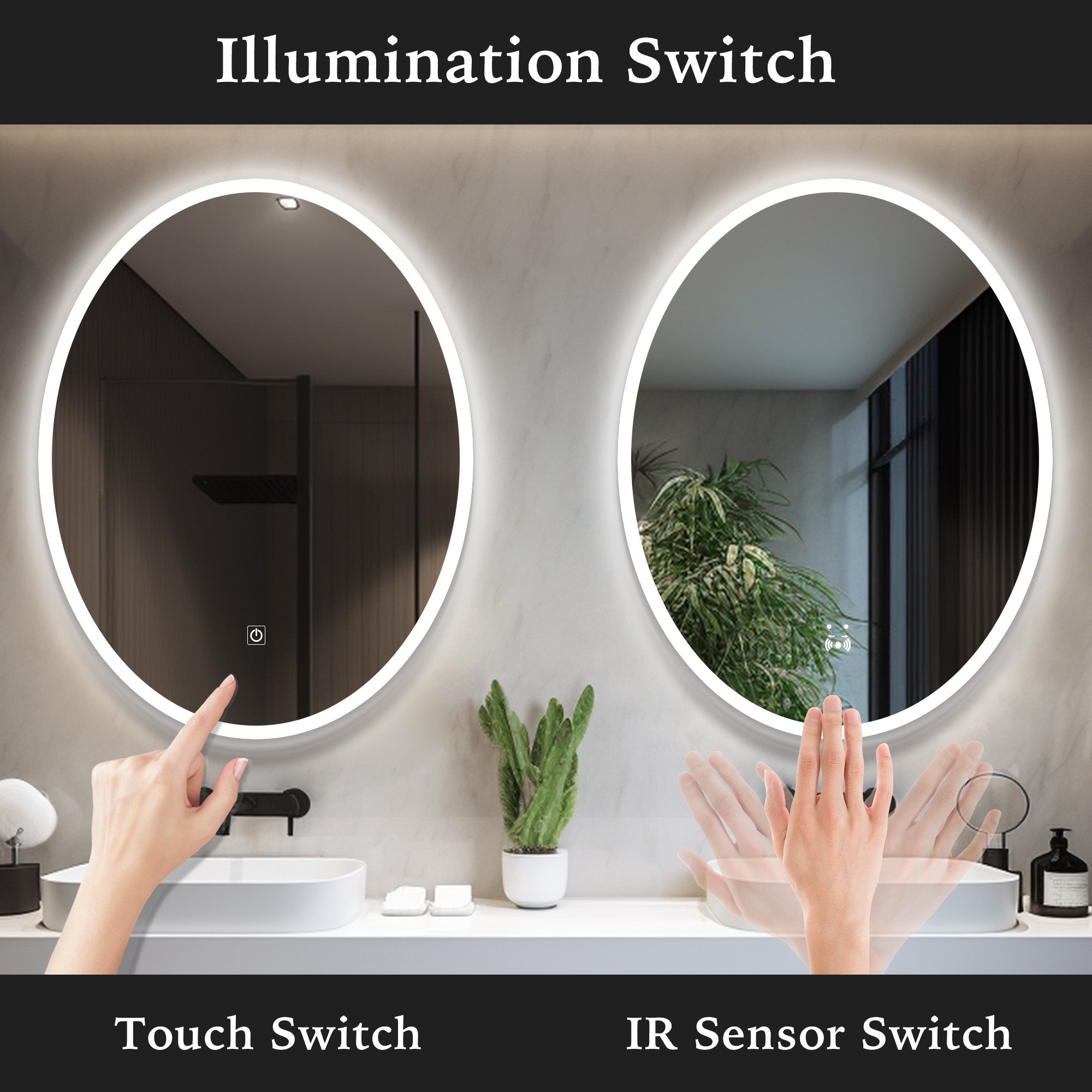 IOCASTE Oval Custom LED Mirror with Edge Frosted