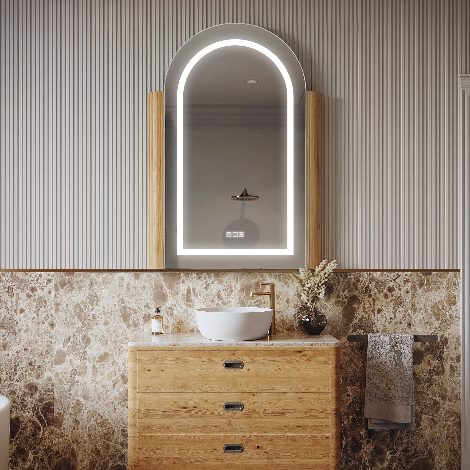 NORELLE Custom Wooden LED Mirror Medicine Cabinet with Arch Design
