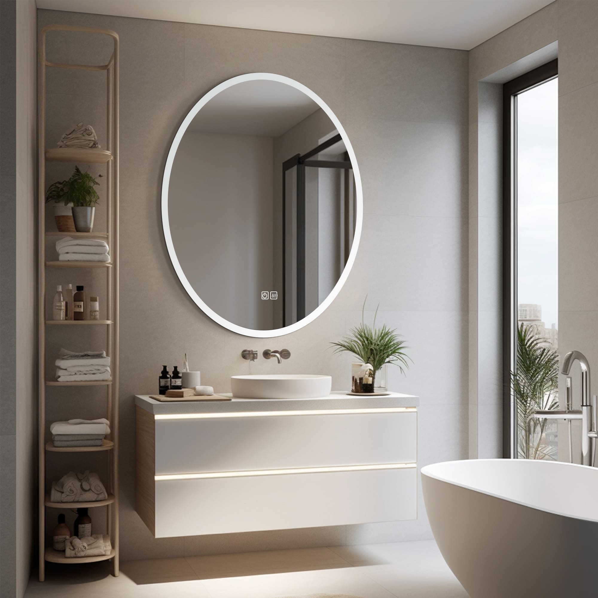 IocasteOvalLEDMirror turn off light