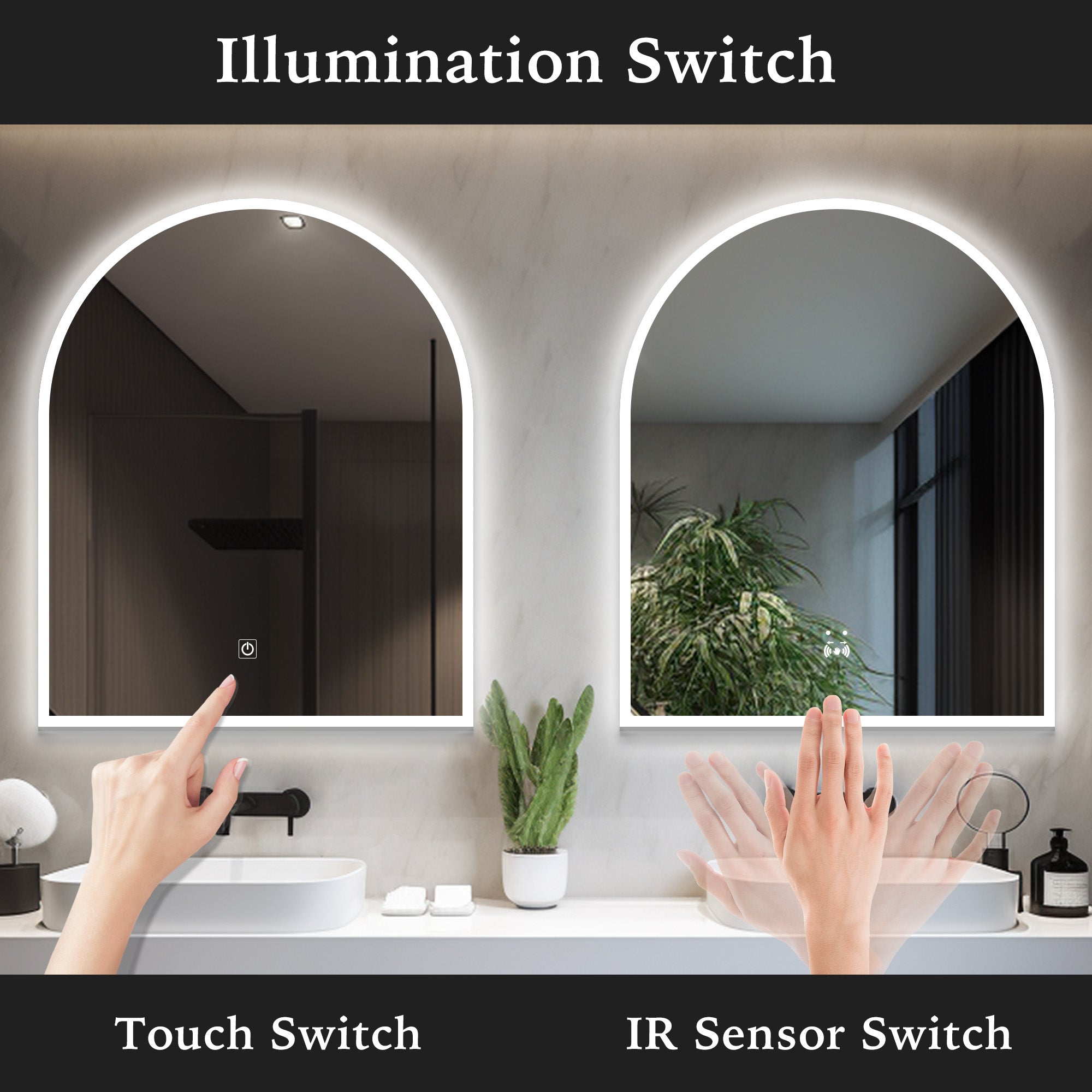 KALYKE Arched Custom LED Mirror with Edge Frosted