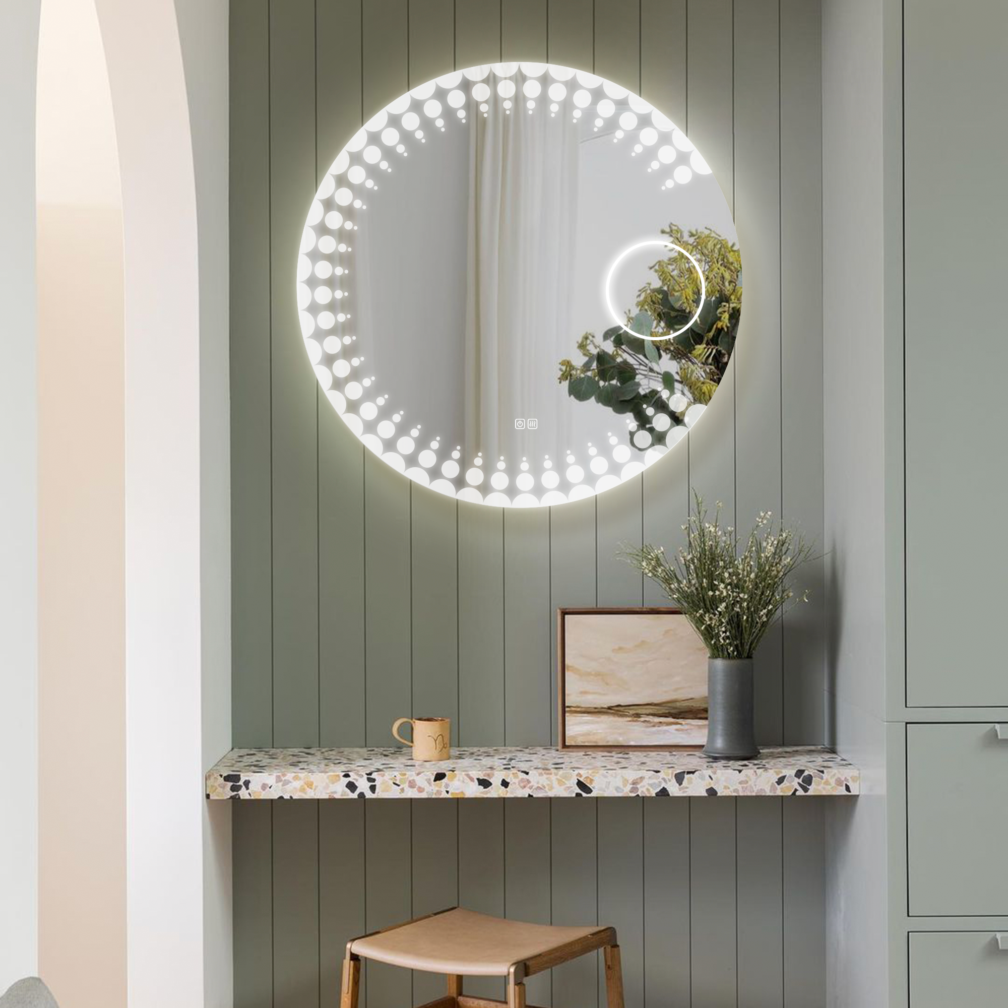 LEDA Round Custom LED Mirror with Magnifier