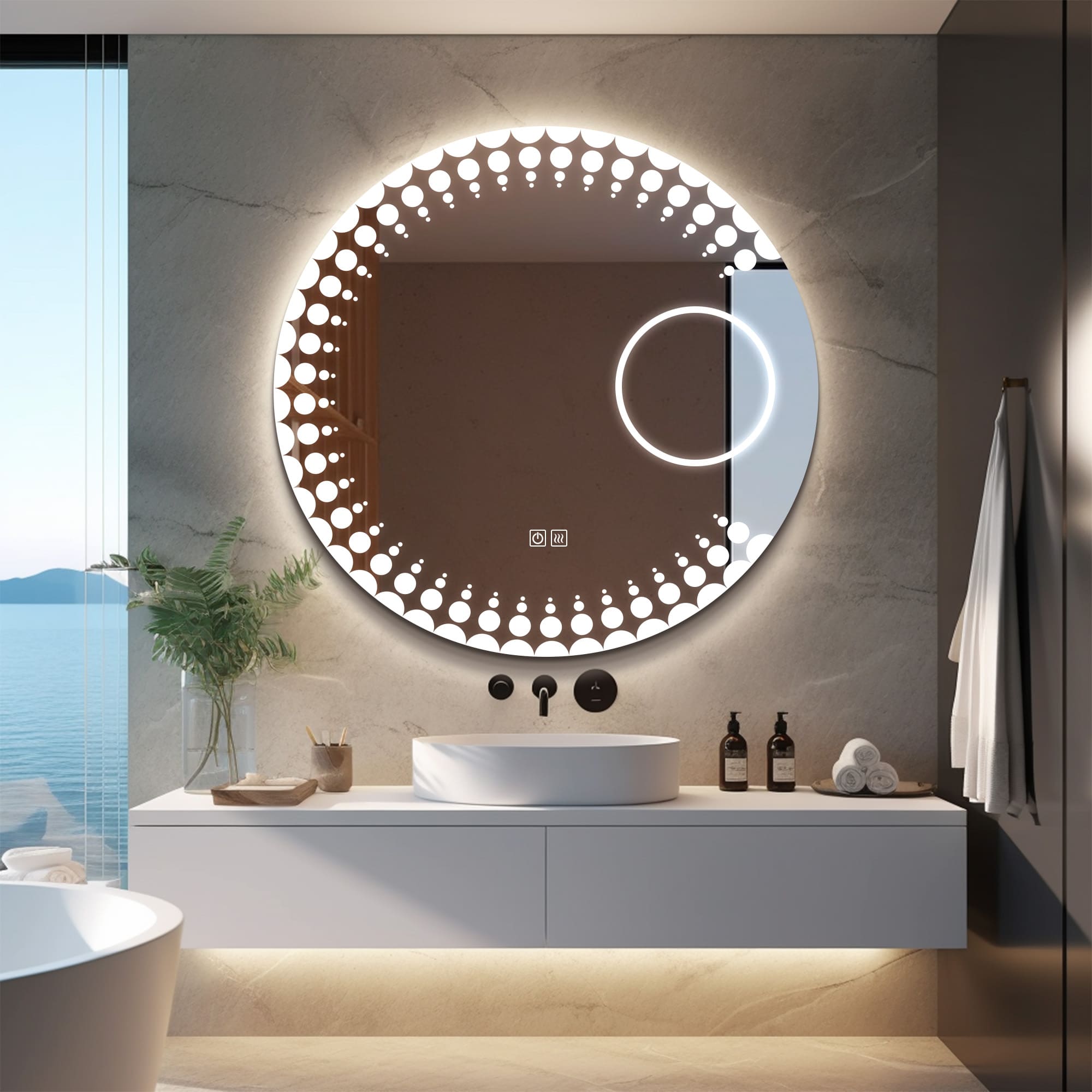 LEDA Round Custom LED Mirror with Magnifier - Inyouths