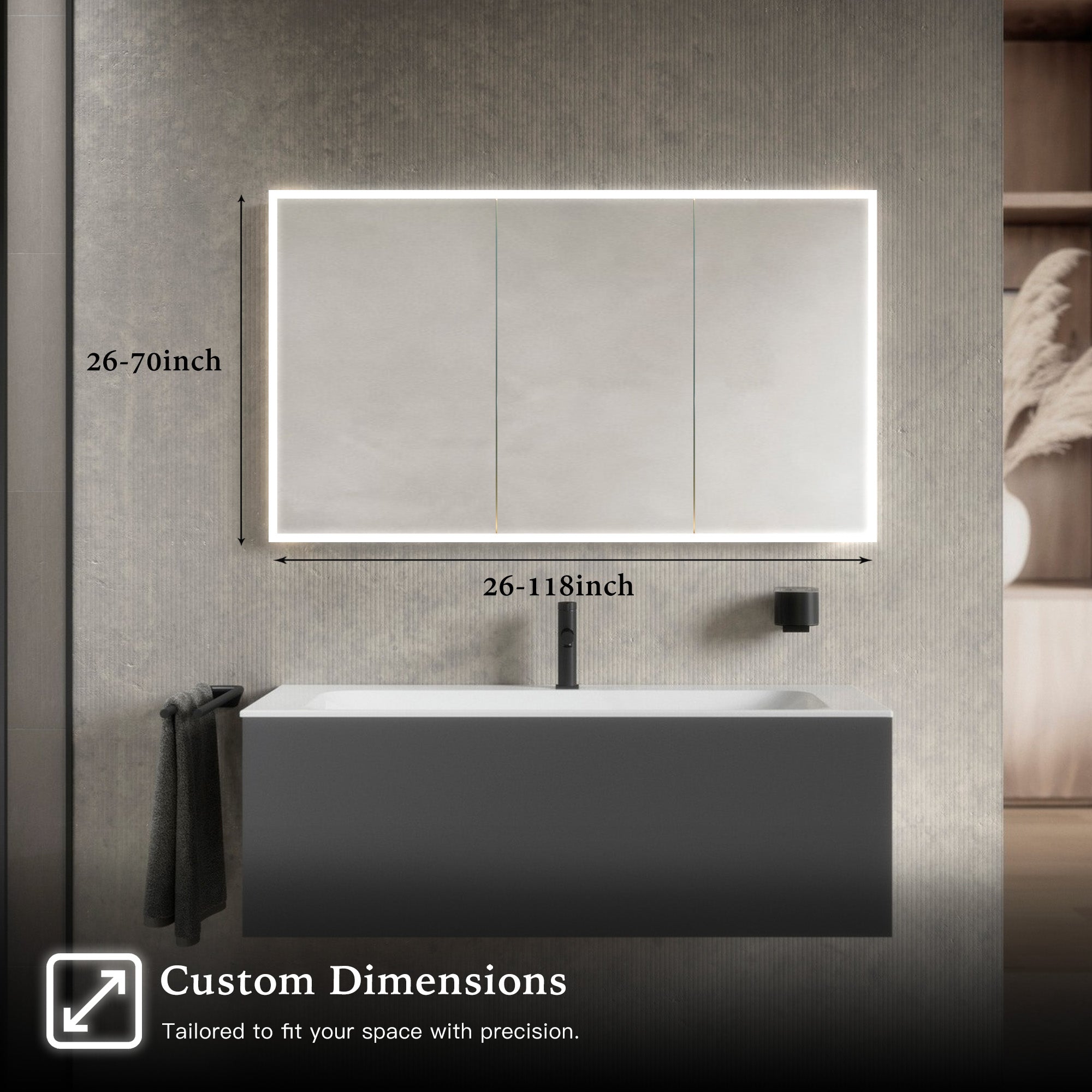 PHOBOS Custom LED Mirror Medicine Cabinet with Triple Door