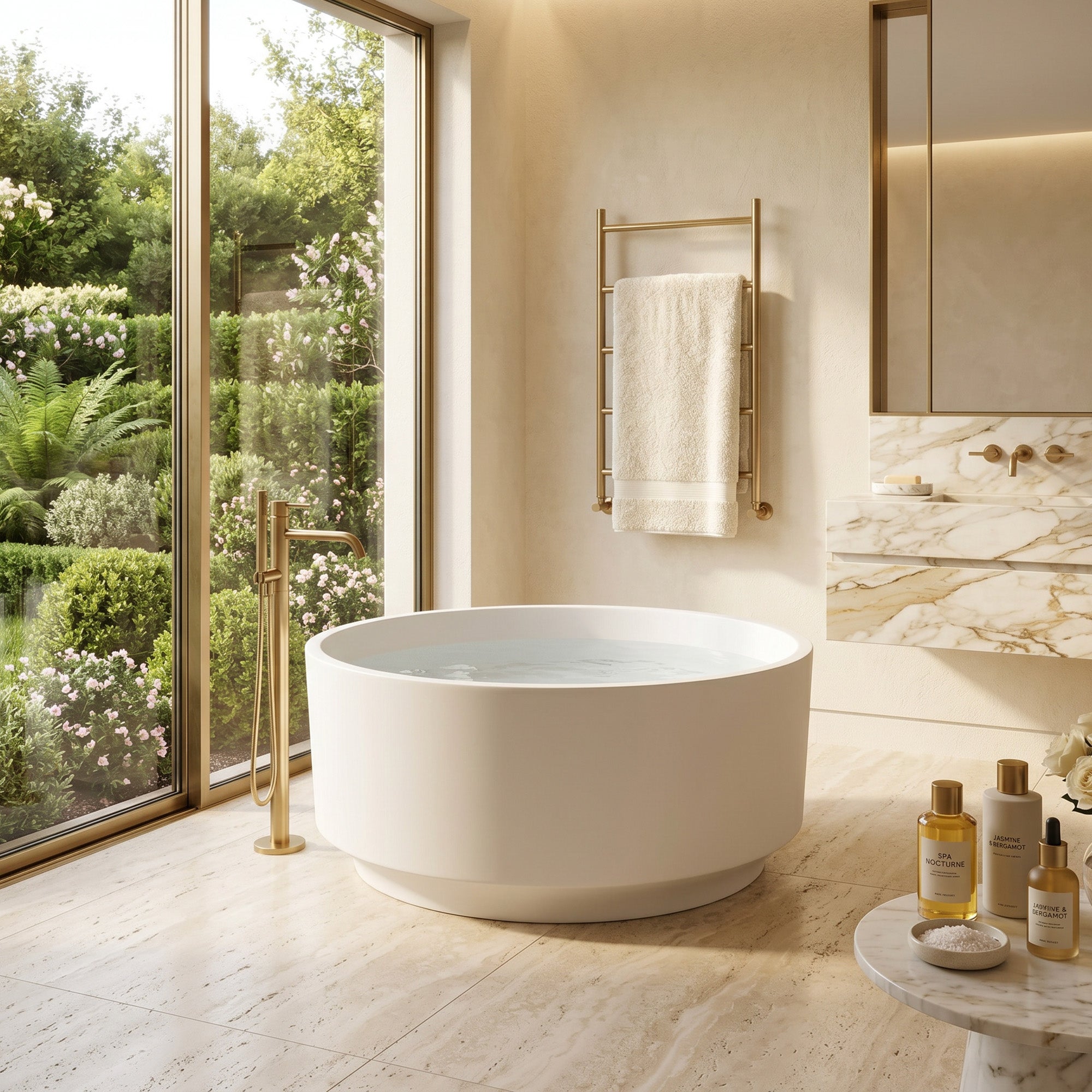 SYLARA Round Freestanding Soaking Bathtub 49" For Small Bathrooms