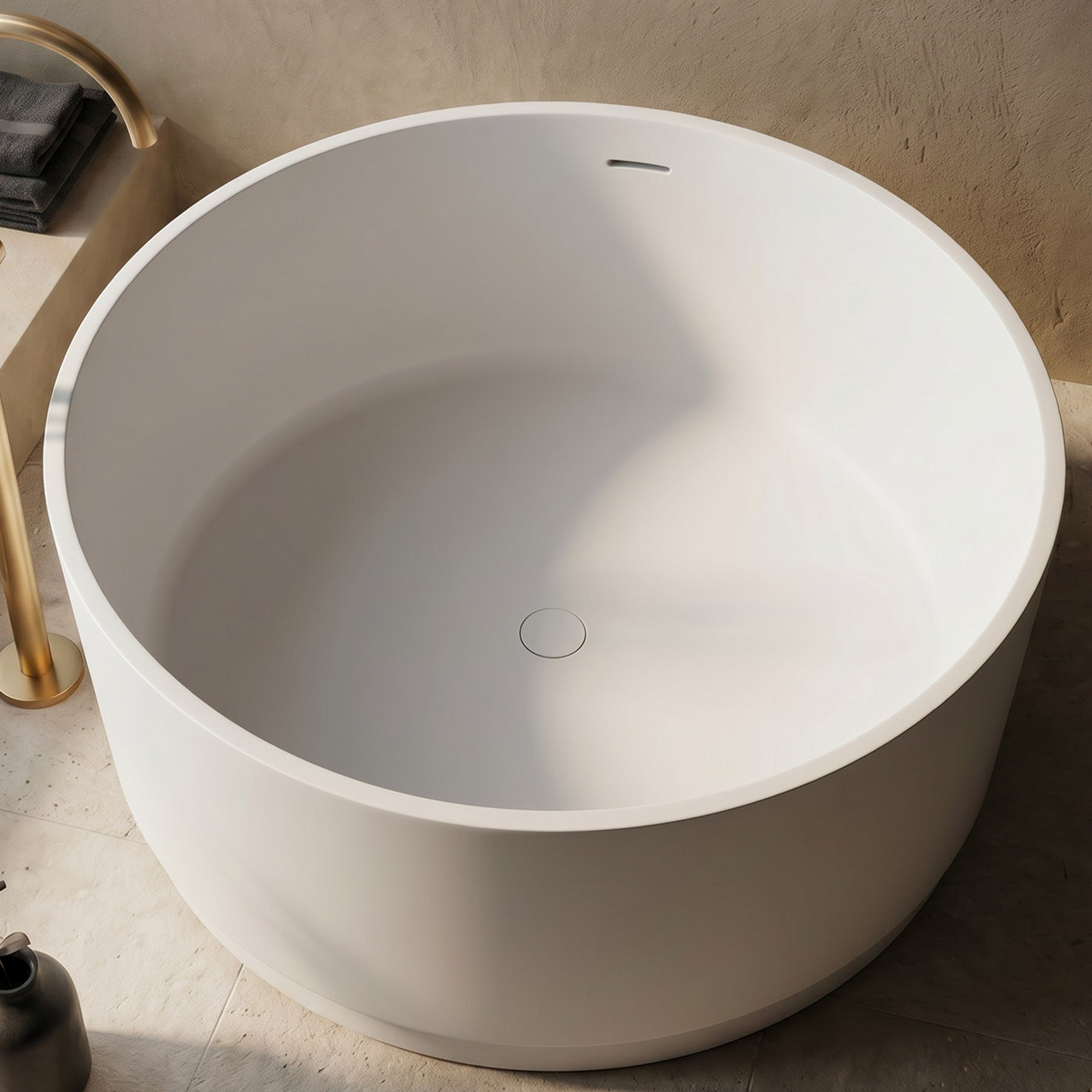 SYLARA Round Freestanding Soaking Bathtub 49" For Small Bathrooms