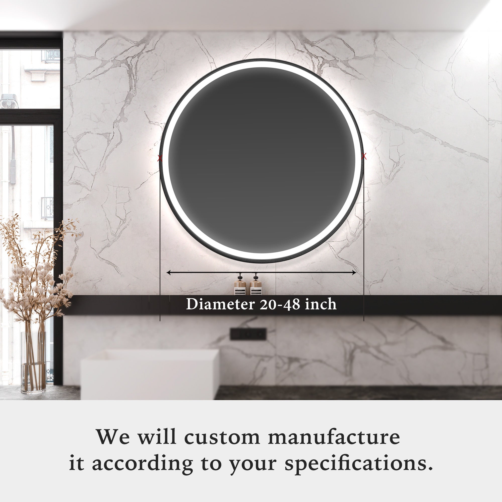 TETHYS Round Custom LED Mirror with Frame