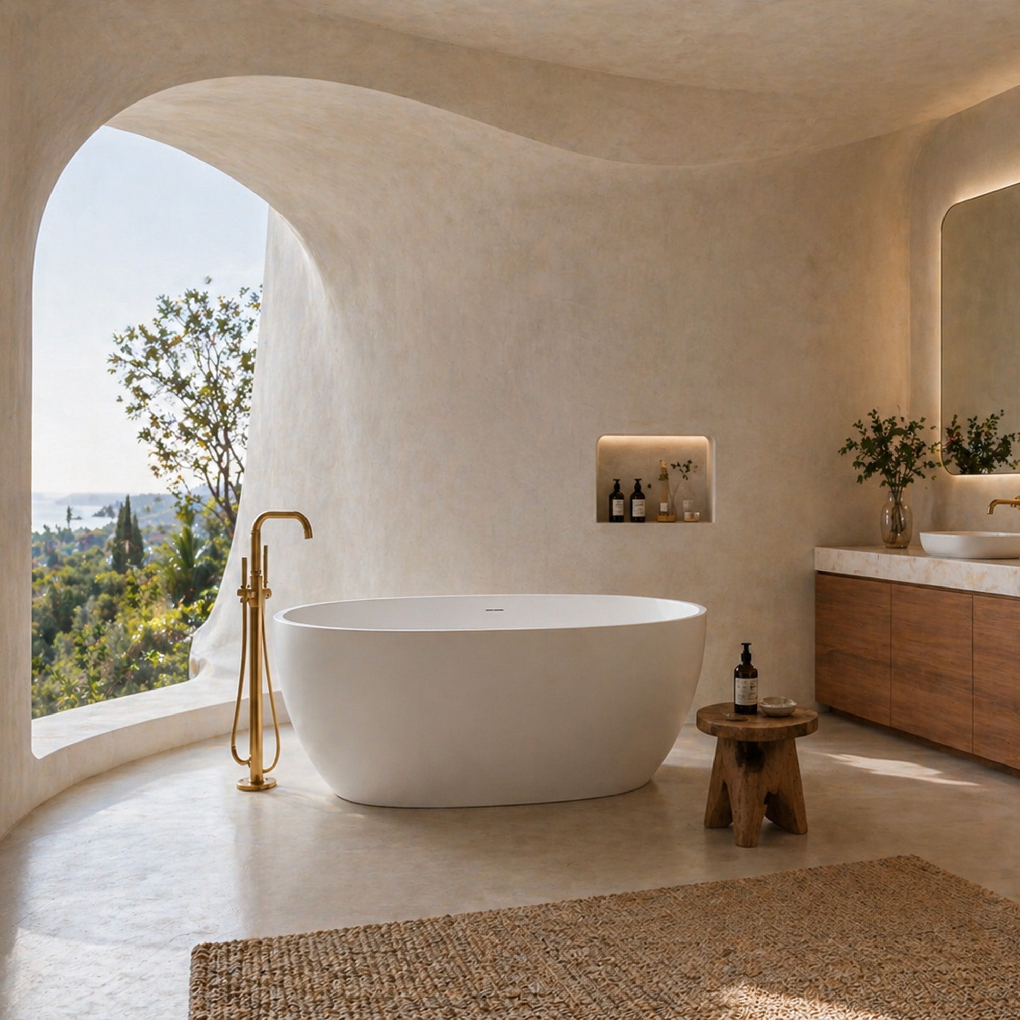 TORVAN Freestanding Soaking Bathtub 59" For Deep Immersion Comfort