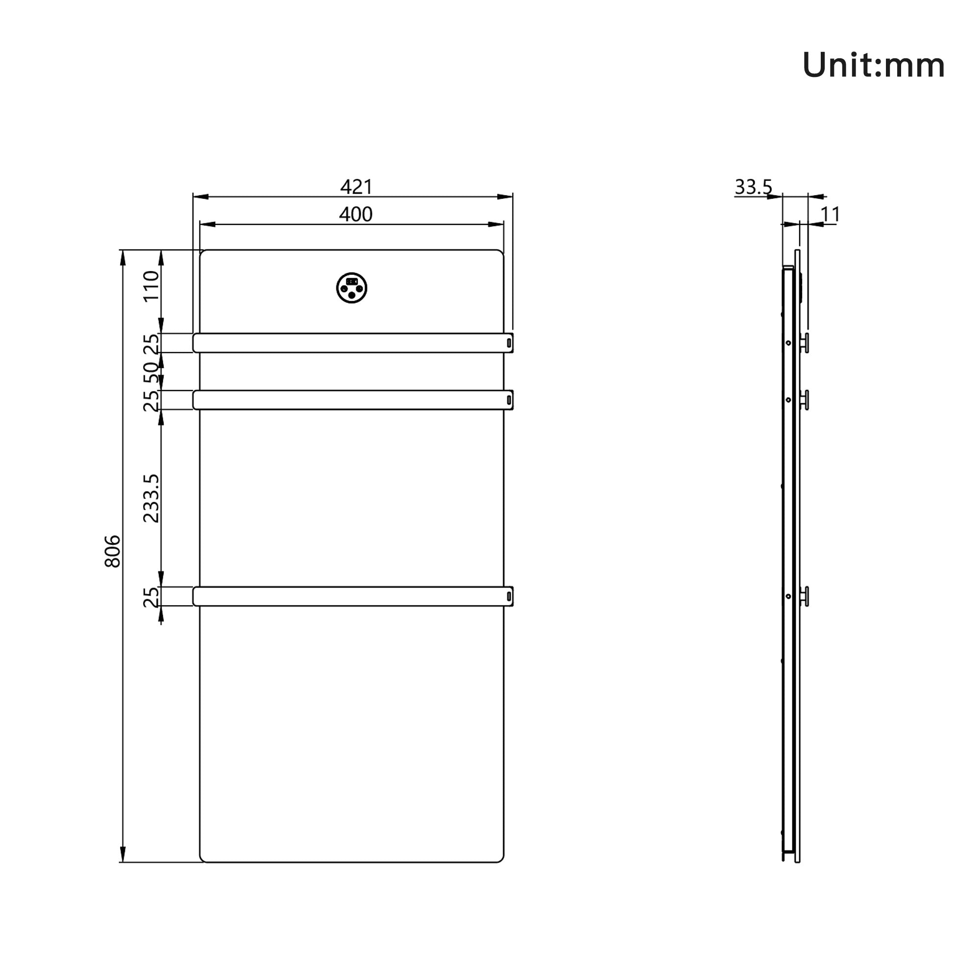 VELORA Triple Bar Heated Towel Rack with Sintered Stone and Stainless Steel