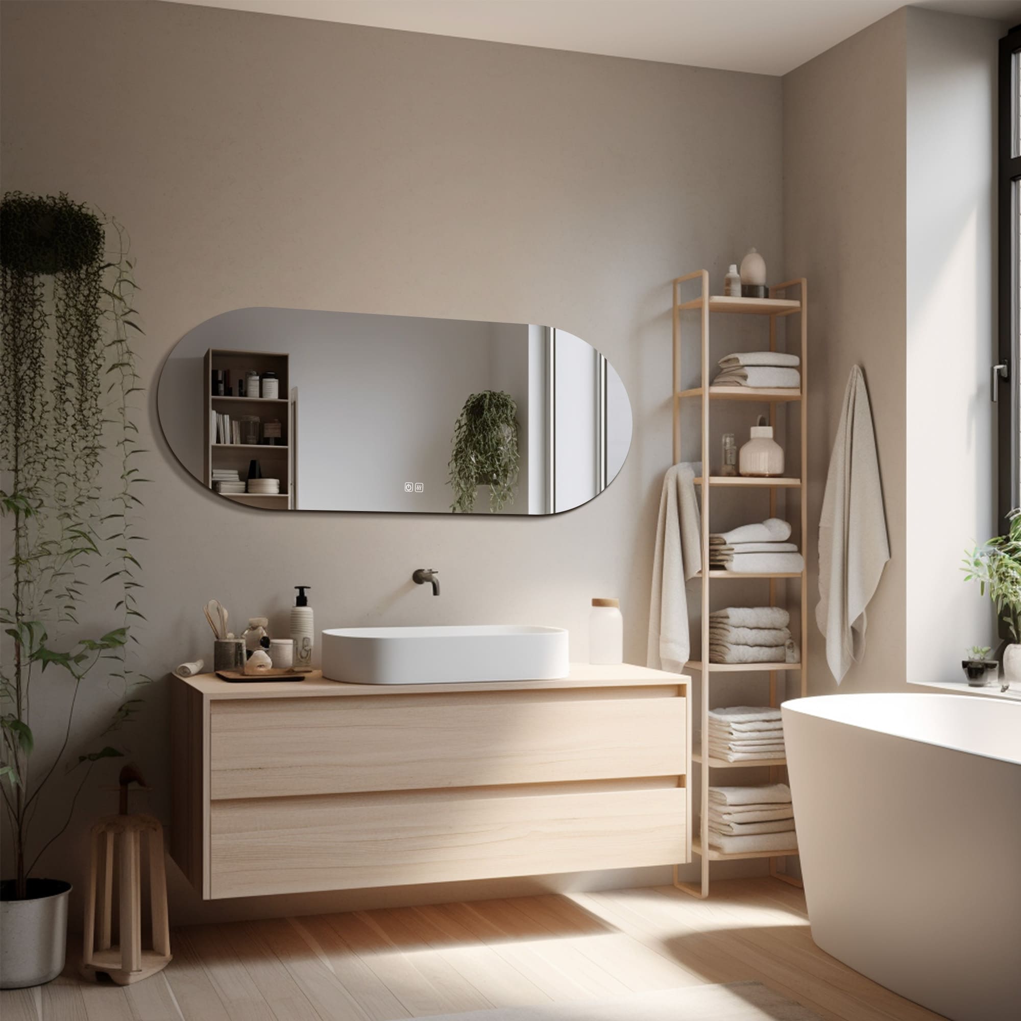 YmirOvalLEDMirrorforbathroom turn off light