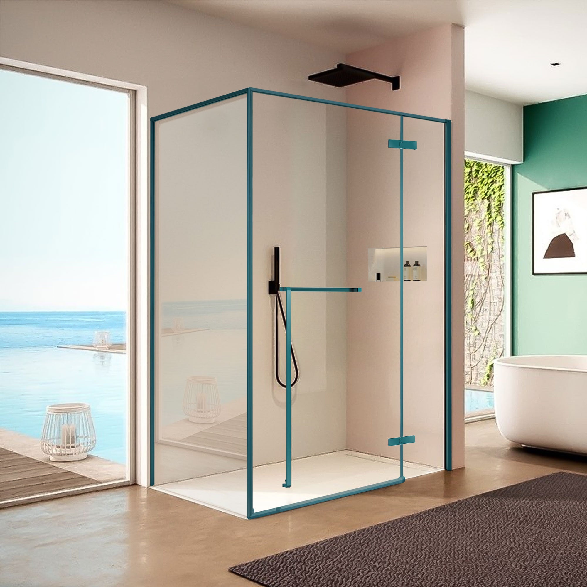 VELLURE Customize Corner Shower Door with Color Frame