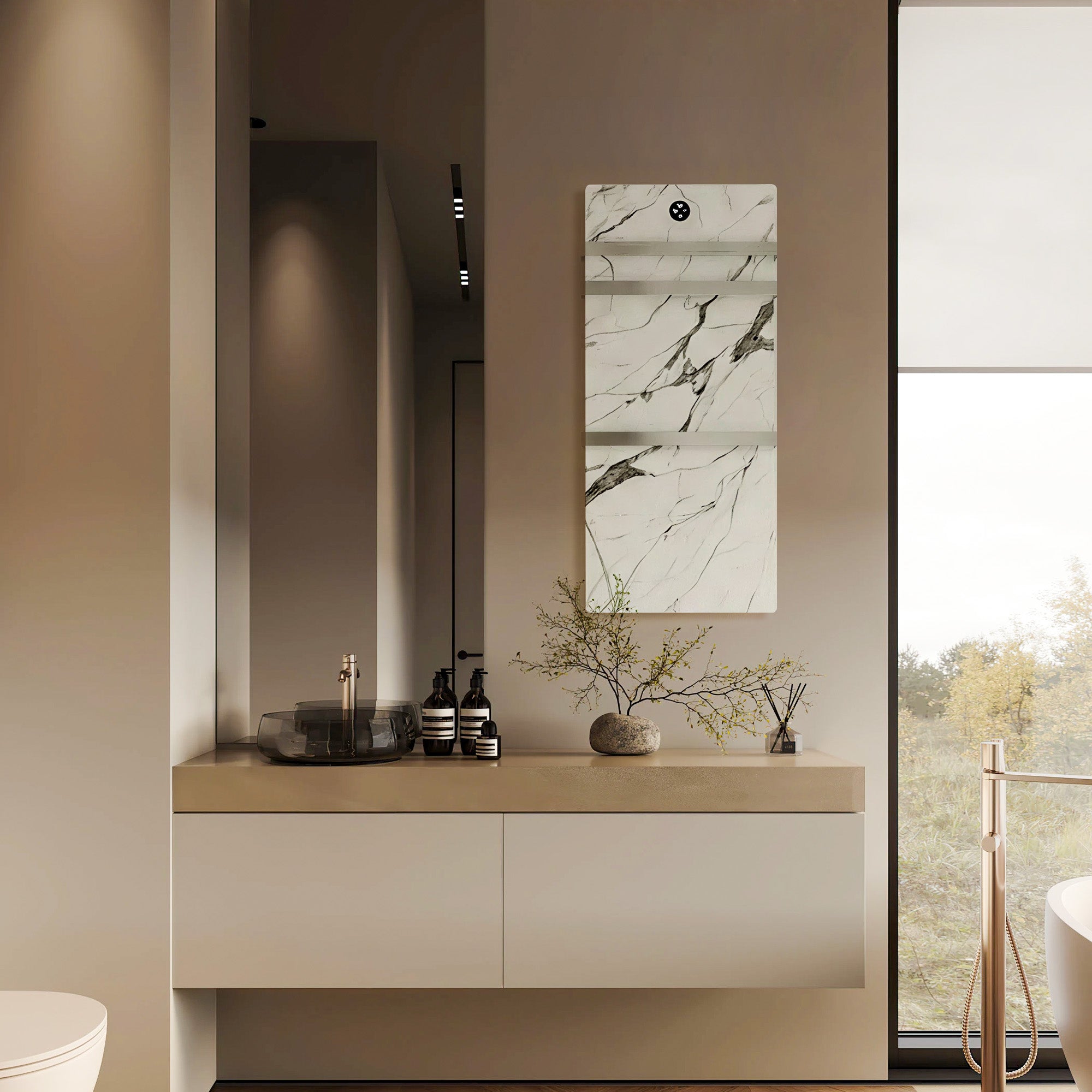 VELORA Triple Bar Heated Towel Rack with Sintered Stone and Stainless Steel