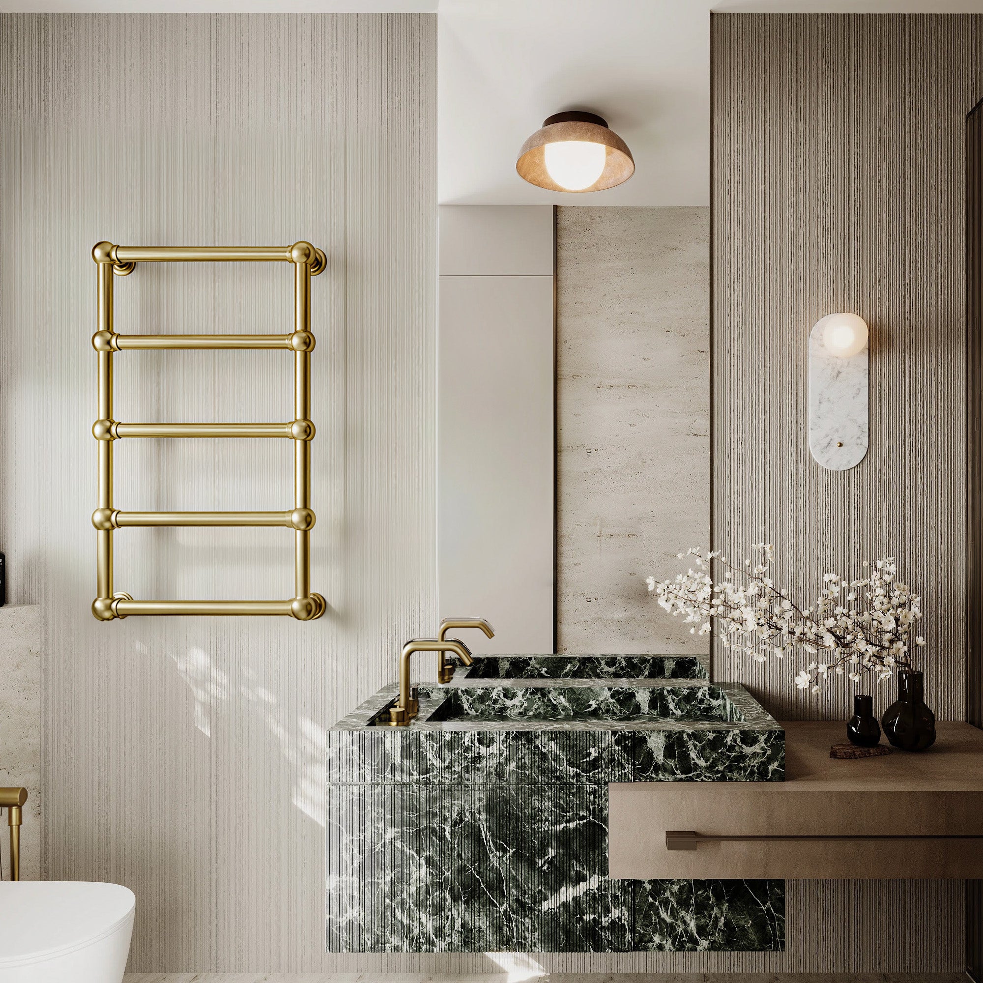ASHORE Heated Towel Rack with Brushed Gold Finish and Brass Body