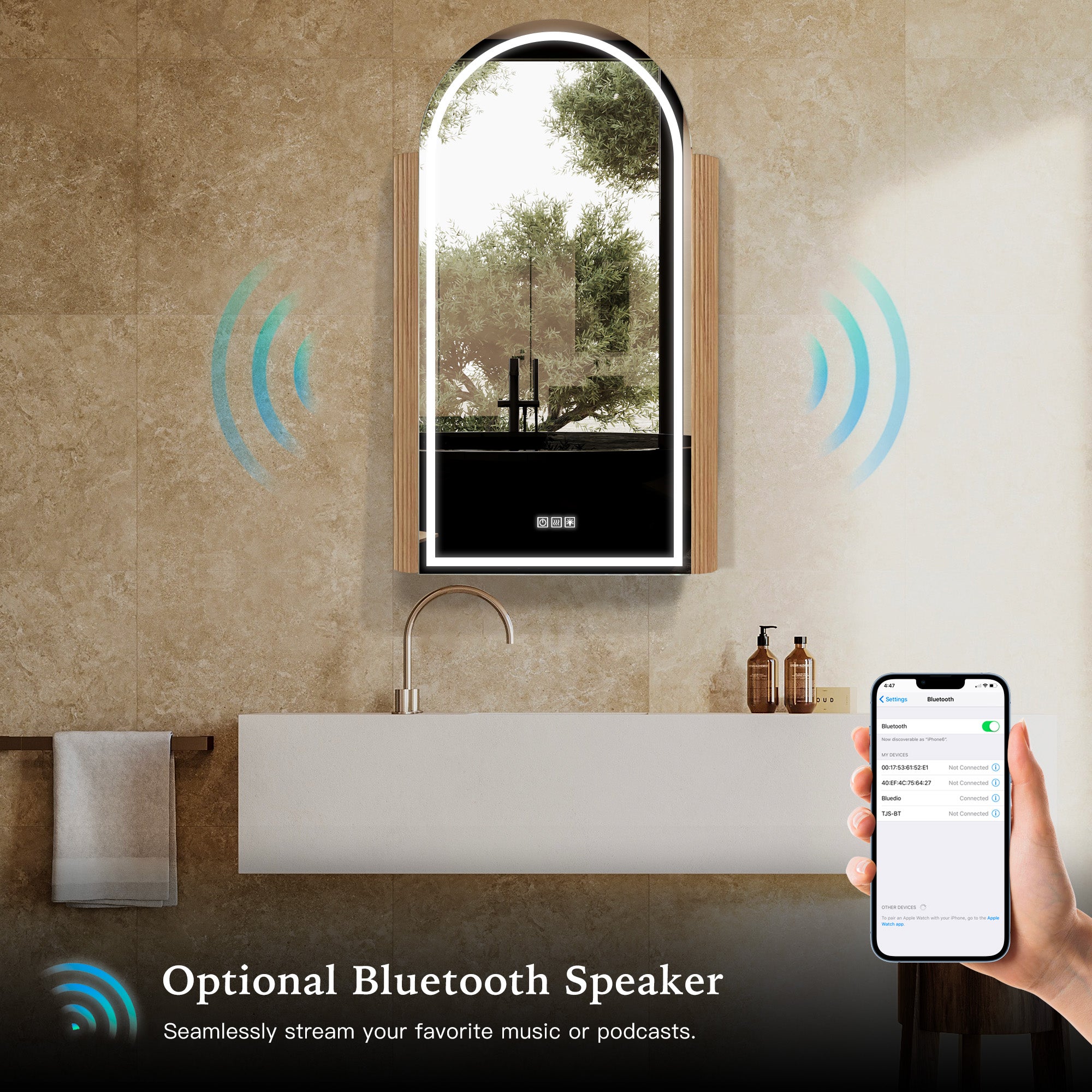 NORELLE Custom Wooden LED Mirror Medicine Cabinet with Arch Design