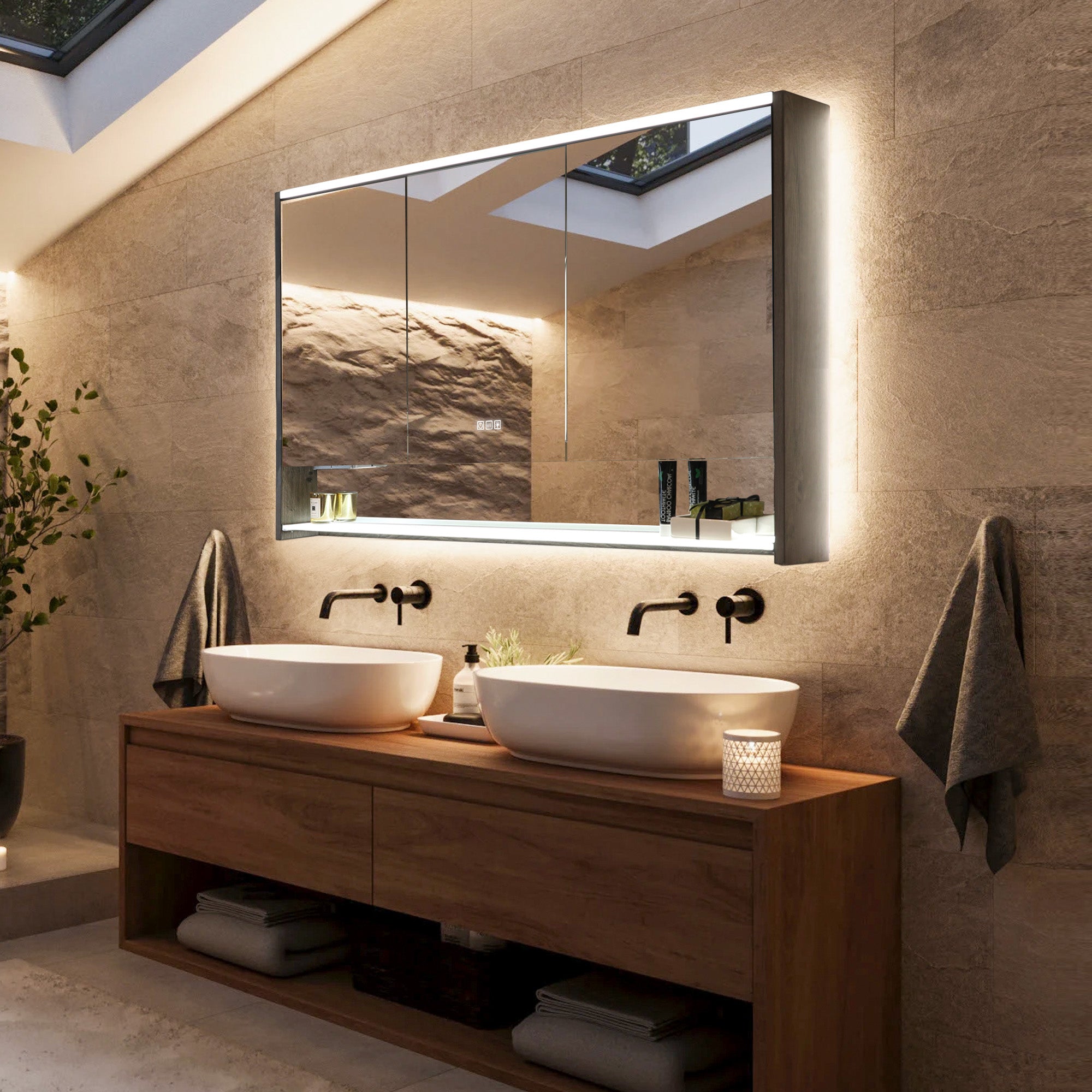 BRAVIA Custom Wooden LED Mirror Medicine Cabinet with Wide Light Design