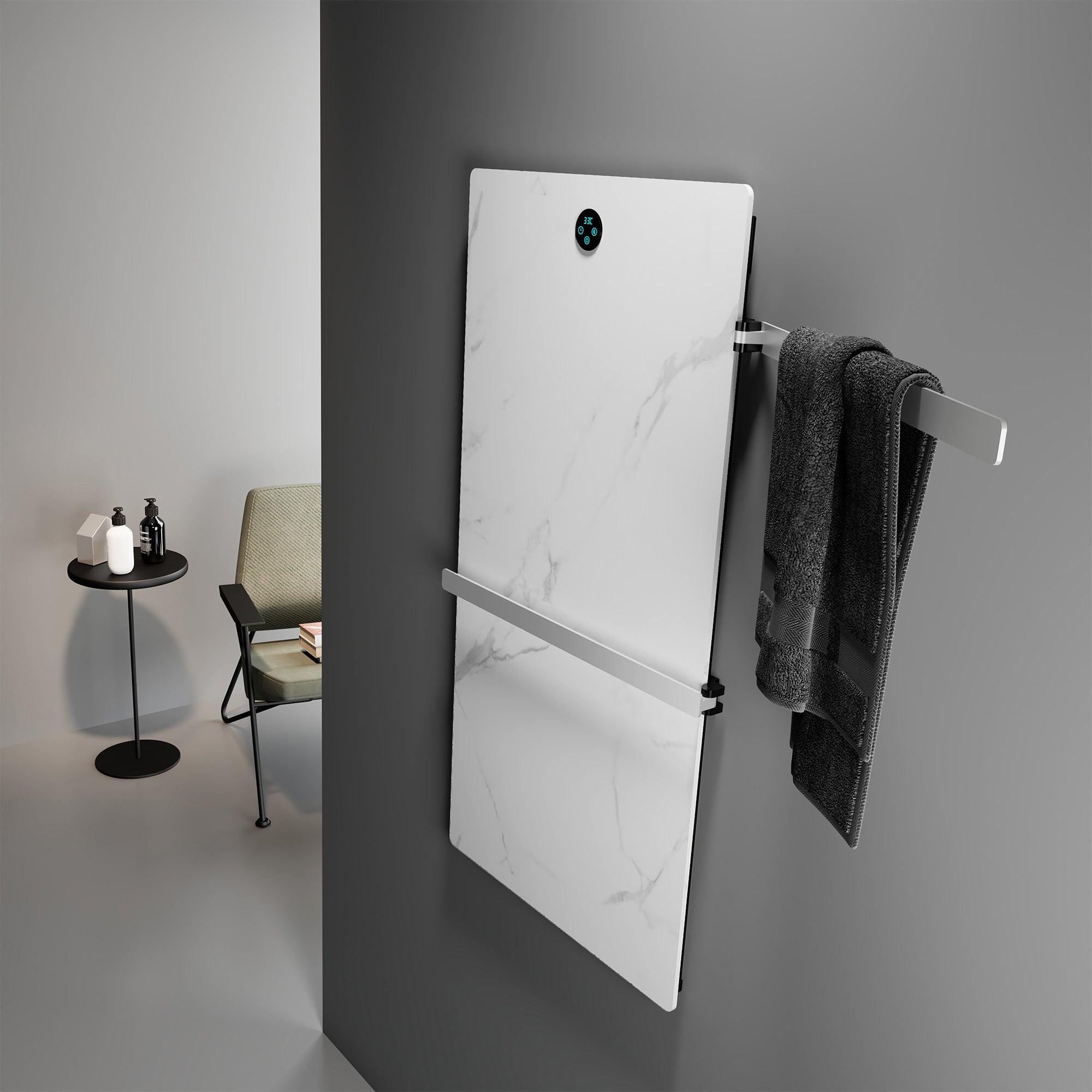 HALOA Heated Towel Rack with Shelf Sintered Stone and Stainless Steel
