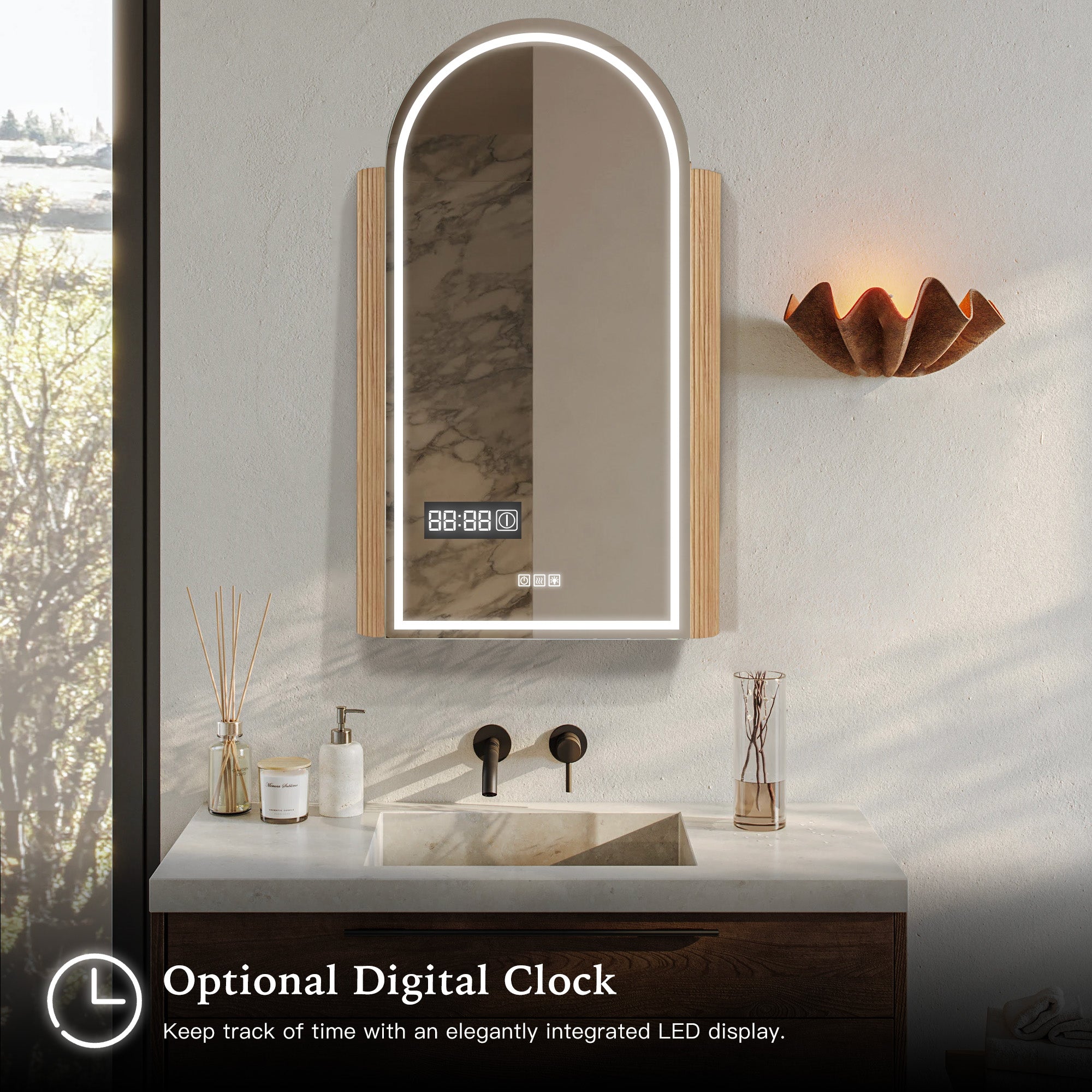 NORELLE Custom Wooden LED Mirror Medicine Cabinet with Arch Design
