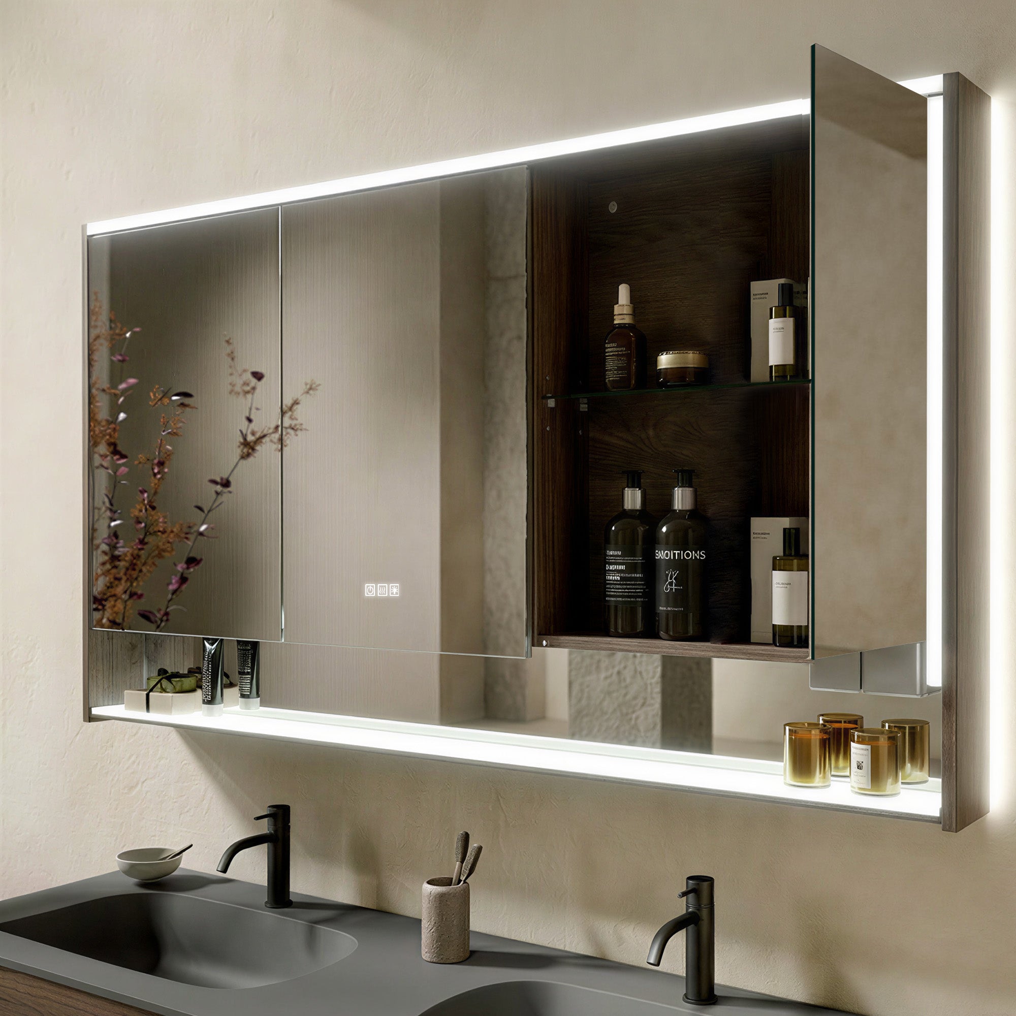 BRAVIA Custom Wooden LED Mirror Medicine Cabinet with Wide Light Design