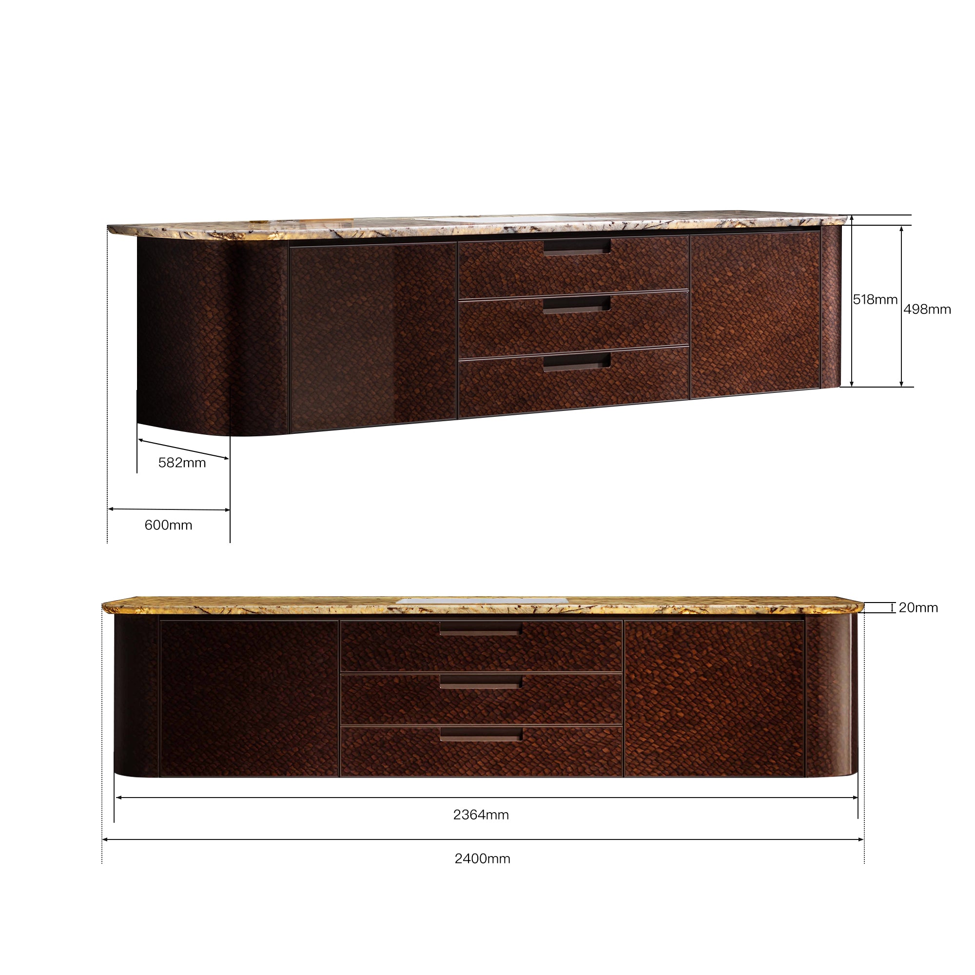 SOLSTICE Custom Bathroom Vanity with Silver Marble Top and Ambient Lighting