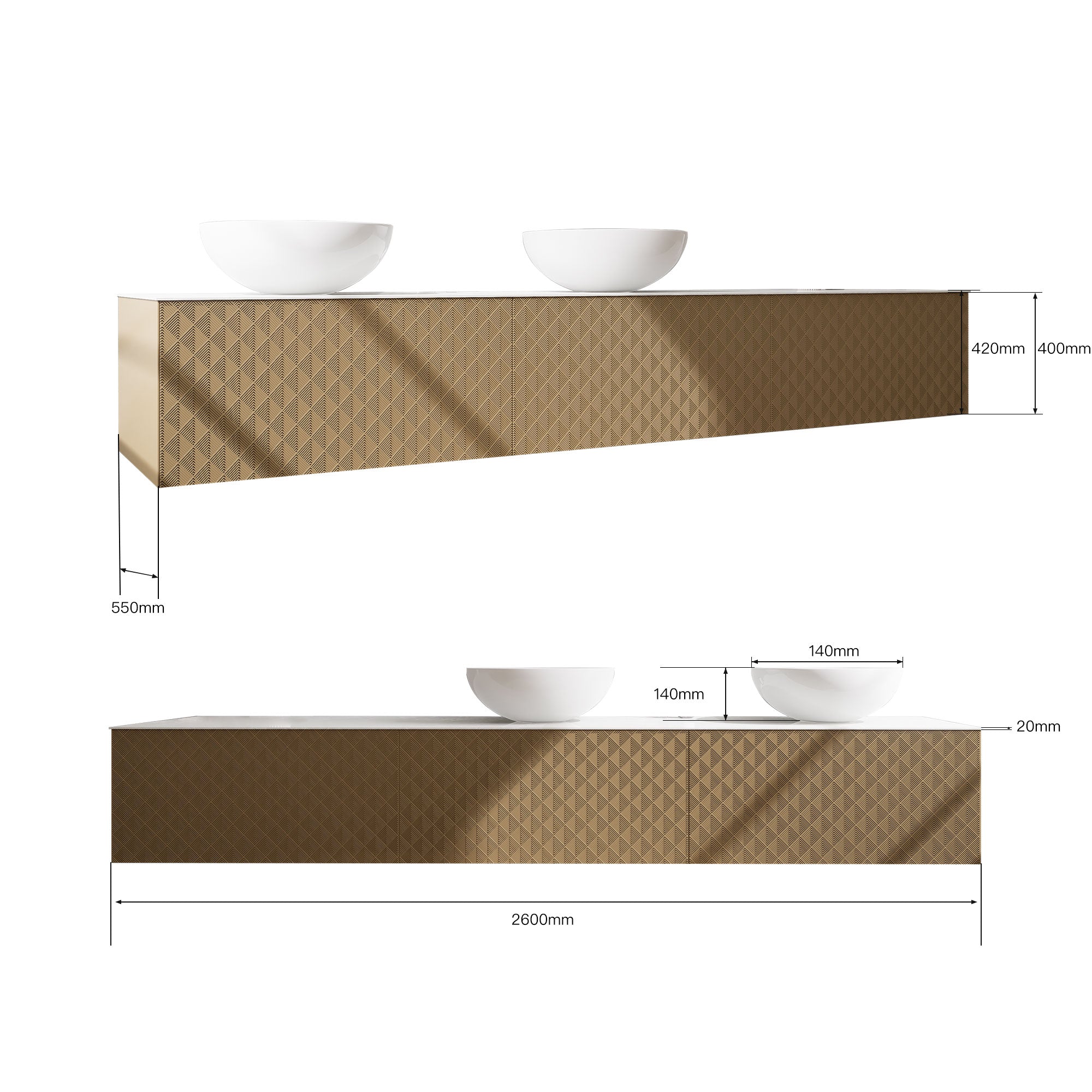 AURIGEN Custom Bathroom Vanity Double Sink Quartz Stone Top Solid Wood Cabinet
