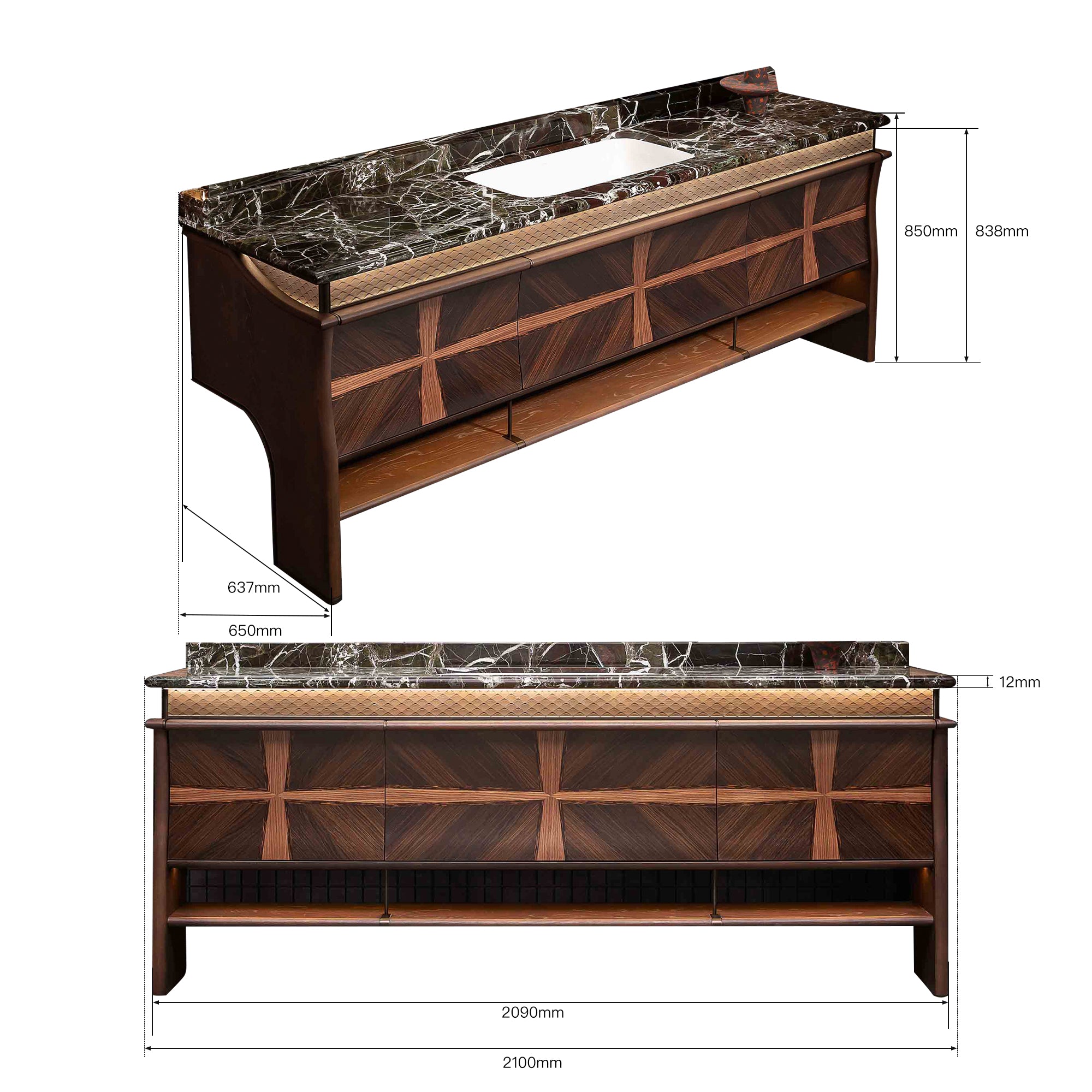 FACET Custom Bathroom Vanity with Purple Stone Top and Textured Wood Finish