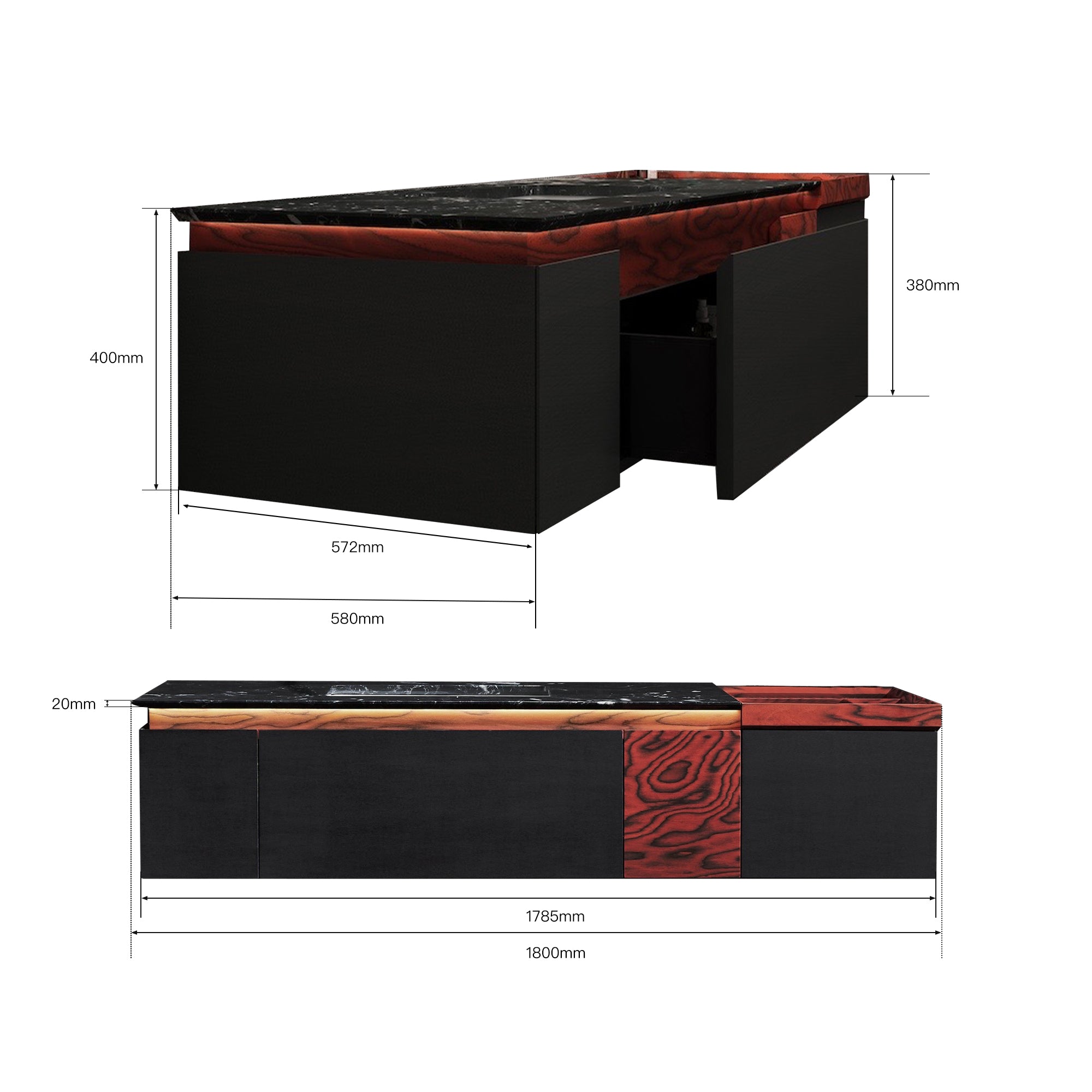 VANTA Custom Bathroom Vanity with Serene Marble Top and Decorative Wood Veneer