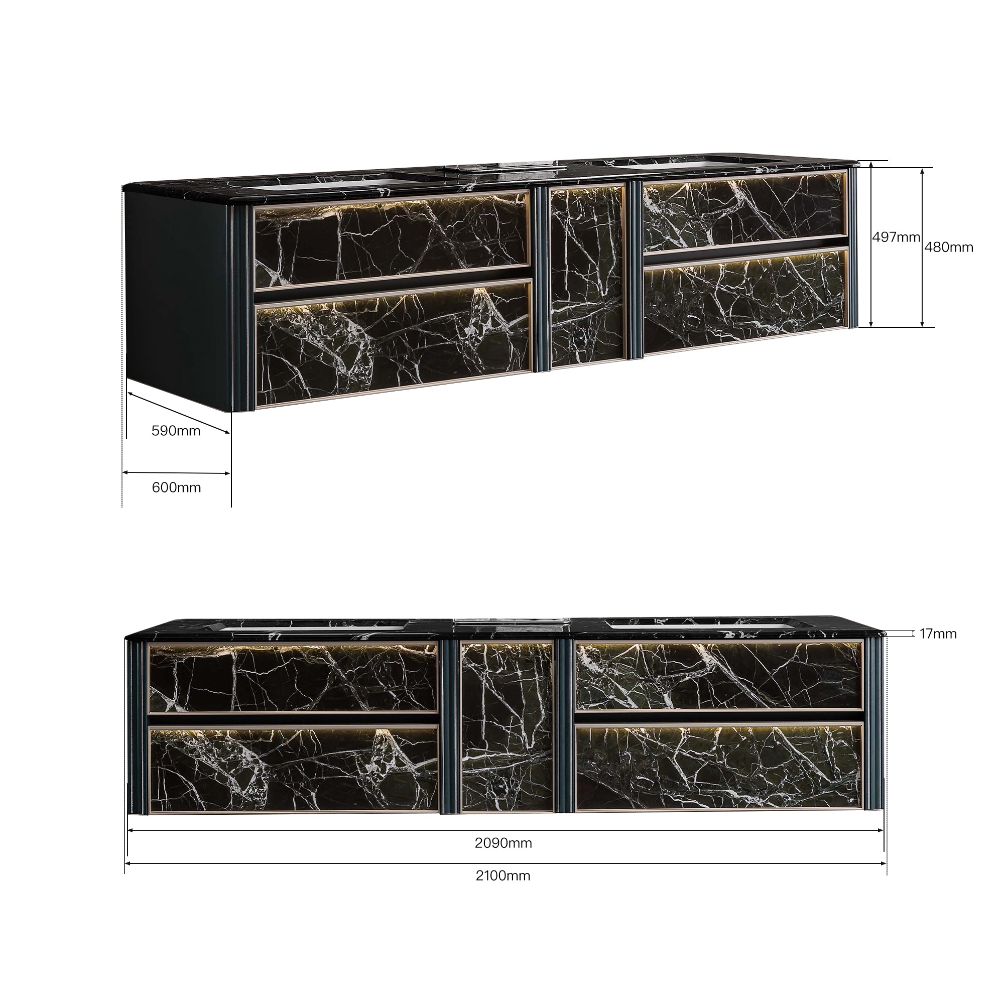 IMPERIAL Custom Bathroom Vanity with Green Marble Top and Lacquered Wood Finish