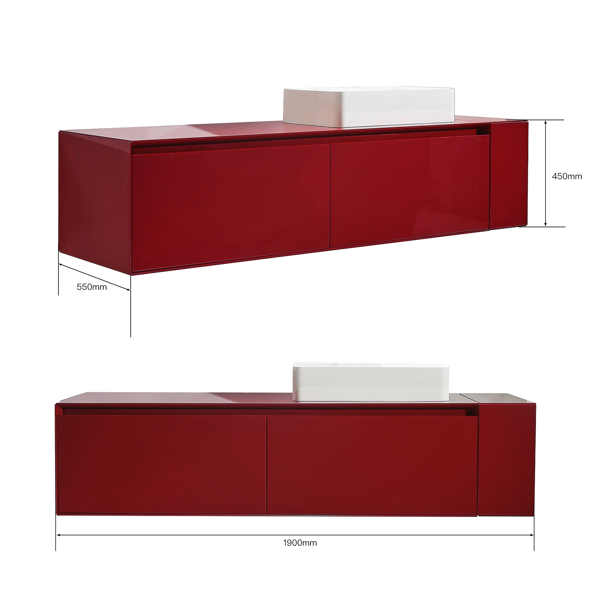 CRIMSON Custom Bathroom Vanity with Gloss Finish and Acrylic Basin