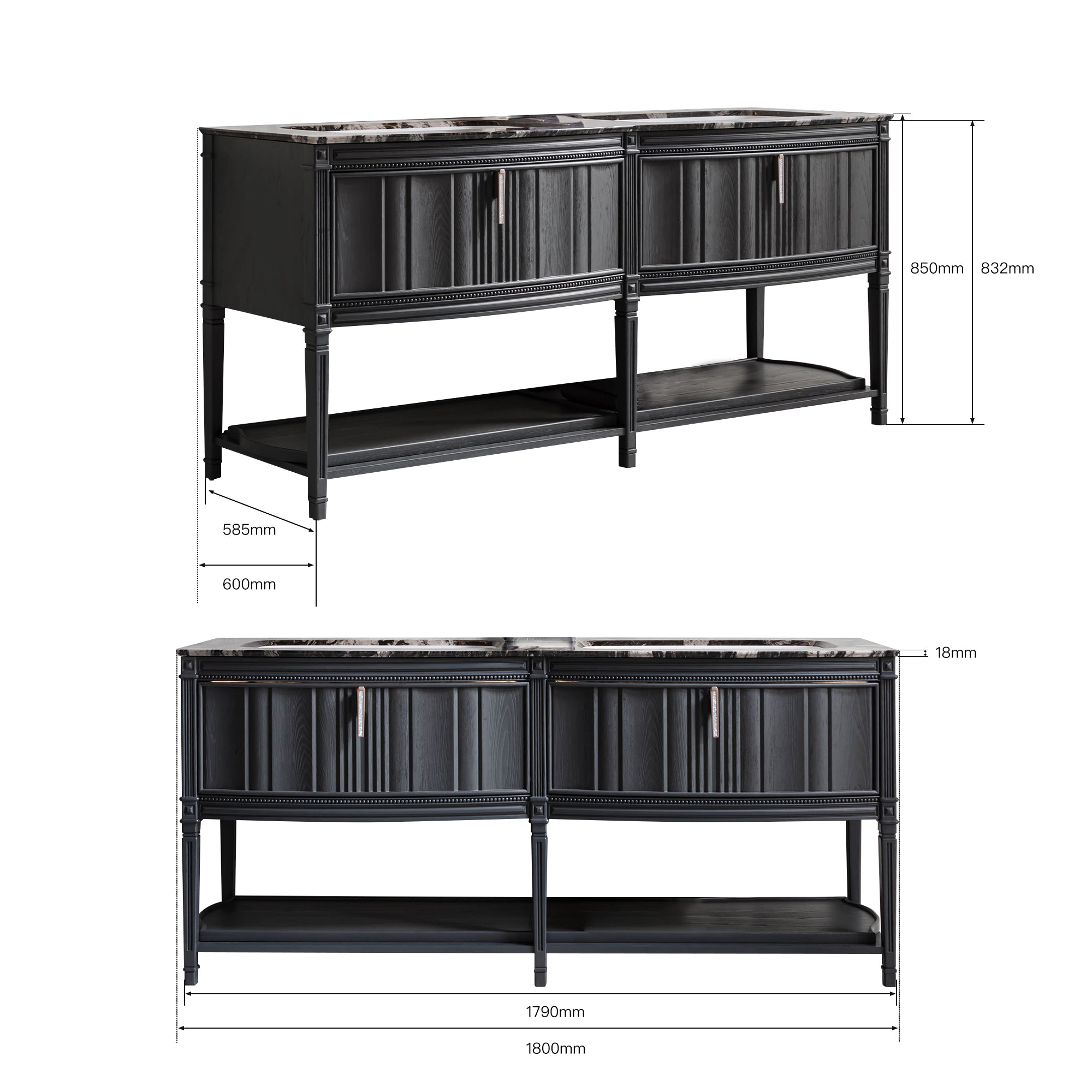 EVERLANE Custom Bathroom Vanity with Black Stone Top and Matte Wood-Metal Finish