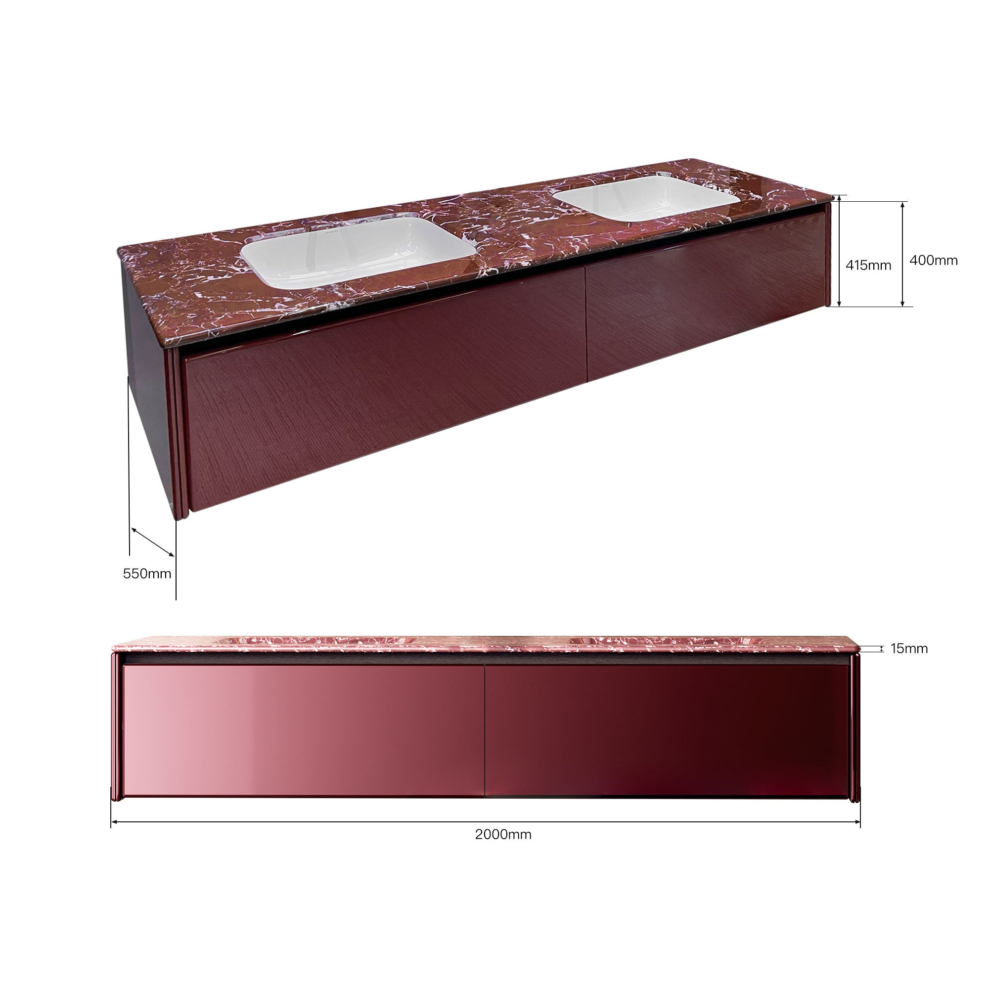ARCADIA Custom Bathroom Vanity Double Sink Natural Marble Top Solid Wood Cabinet