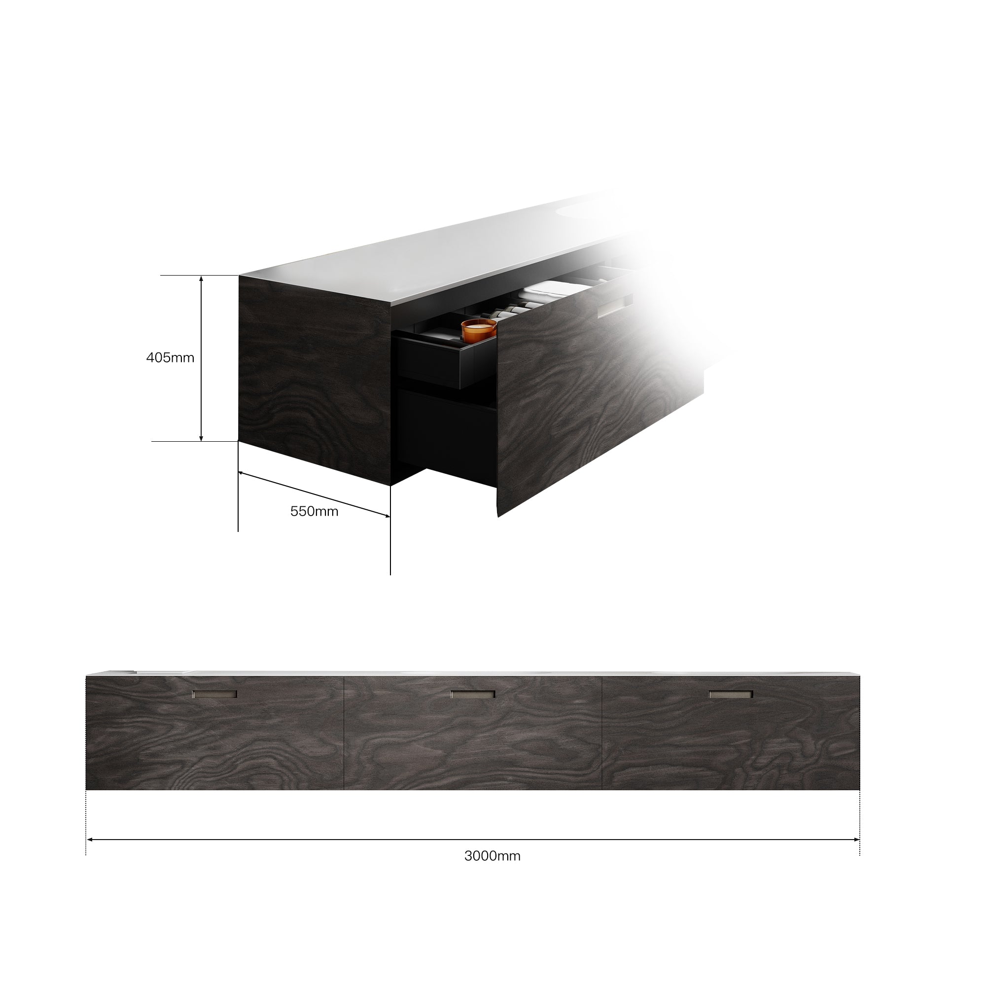 NOIRE Custom Bathroom Vanity Solid Wood with Veneer Corian Integrated Sink