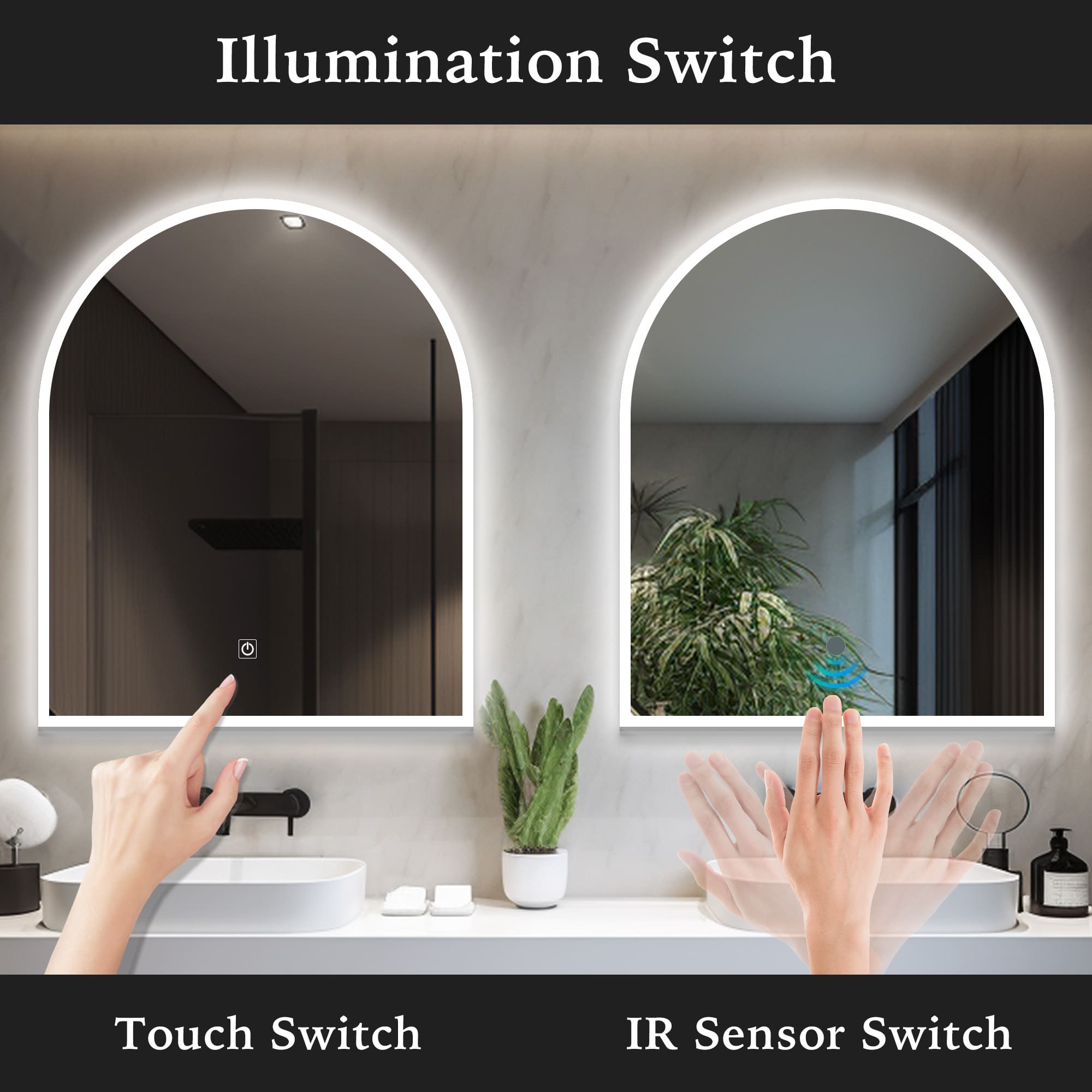 KALYKE Arched Custom LED Mirror with Demister