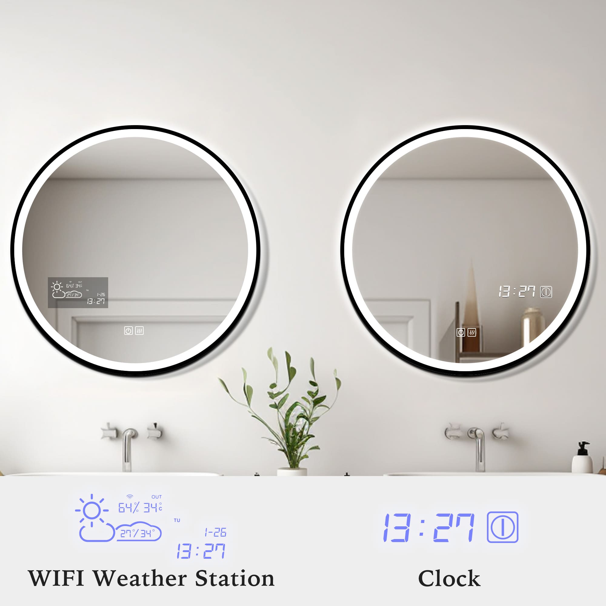 TETHYS Round Custom LED Mirror with Frame