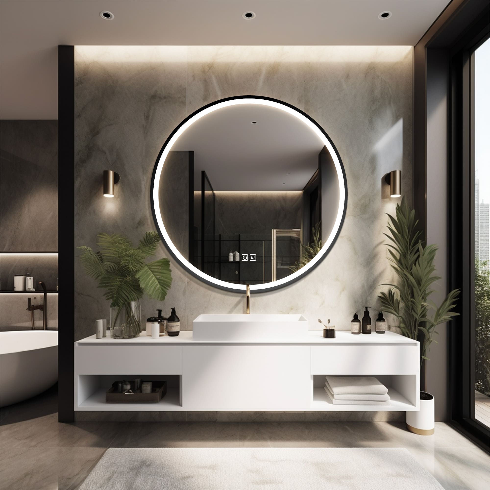 TETHYS Round Custom LED Mirror with Frame