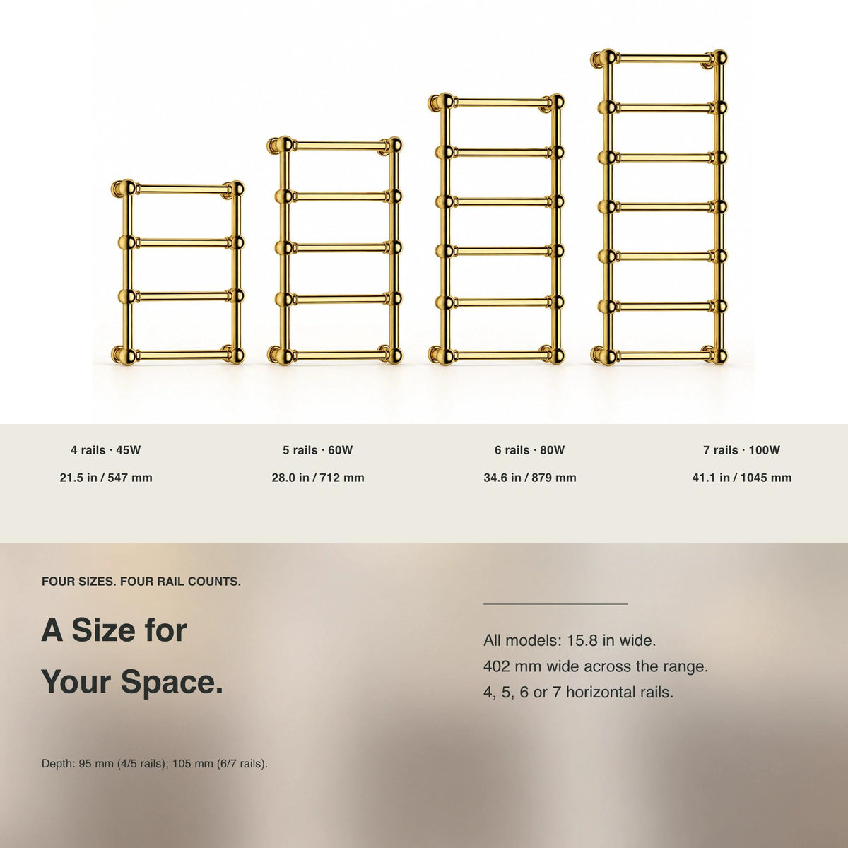 Inyouths Ashore brass heated towel rack four size and rail count options