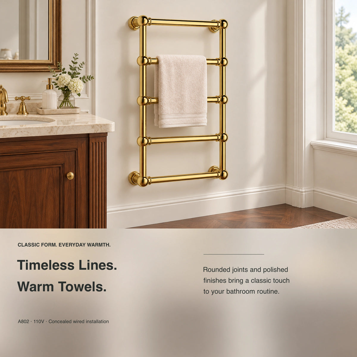 Inyouths Ashore brass heated towel rack main product view