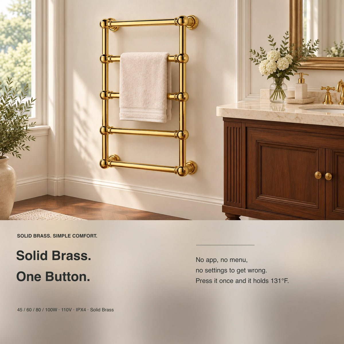 Inyouths Ashore brass heated towel rack main product view