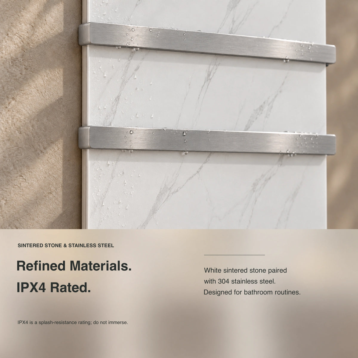 Inyouths HALOA Heated Towel Rack sintered stone and splash resistant details