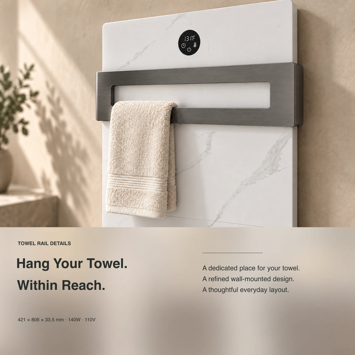Inyouths TALORA Heated Towel Rack towel bar detail