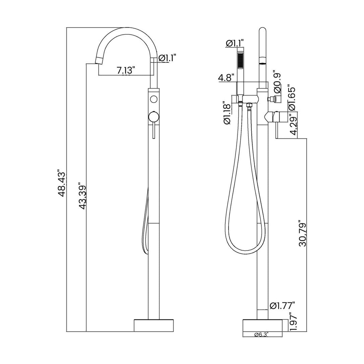 Norelia Stainless Tub Filler Dimensions