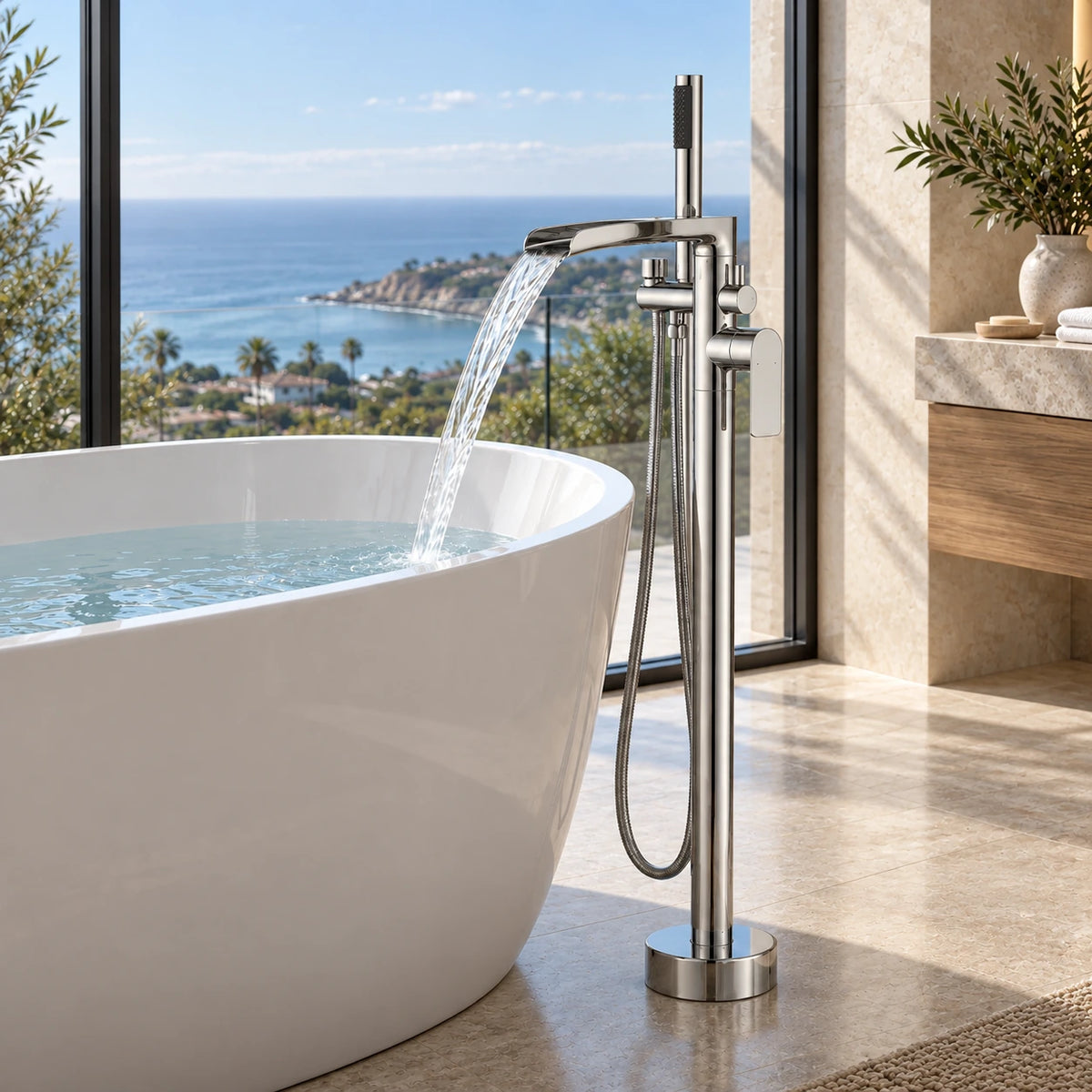Solvira Brass Tub Filler Chrome Scene 01