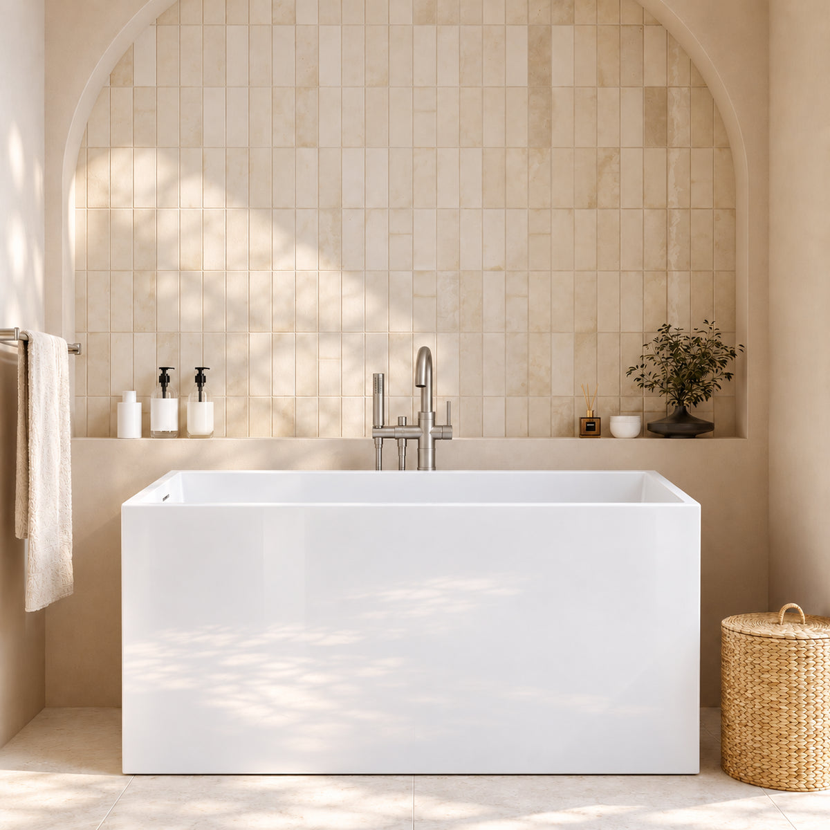 tavren 43 inch white acrylic bathtub without bench window bathroom natural light