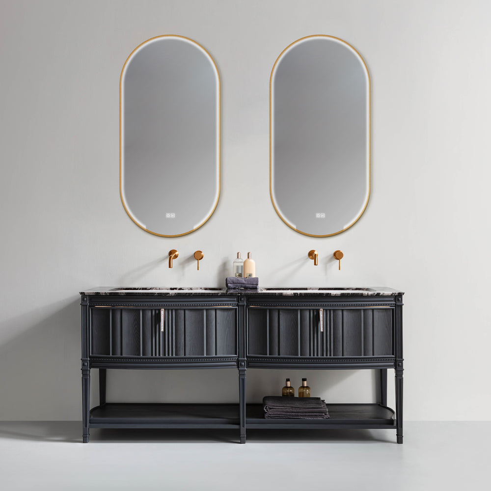 EVERLANE Custom Bathroom Vanity with Black Stone Top and Matte Wood-Metal Finish