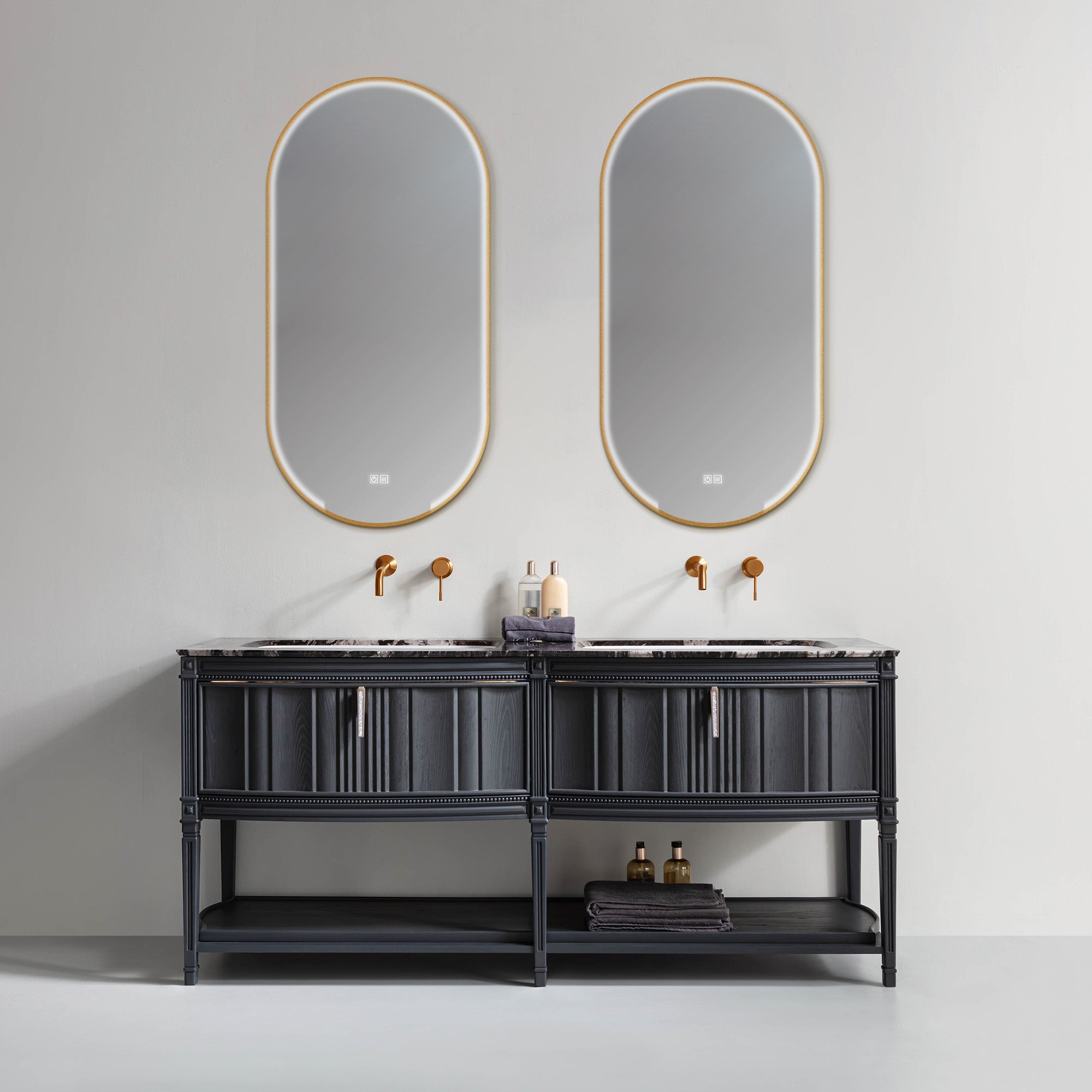 EVERLANE Custom Bathroom Vanity with Black Stone Top and Matte Wood-Metal Finish