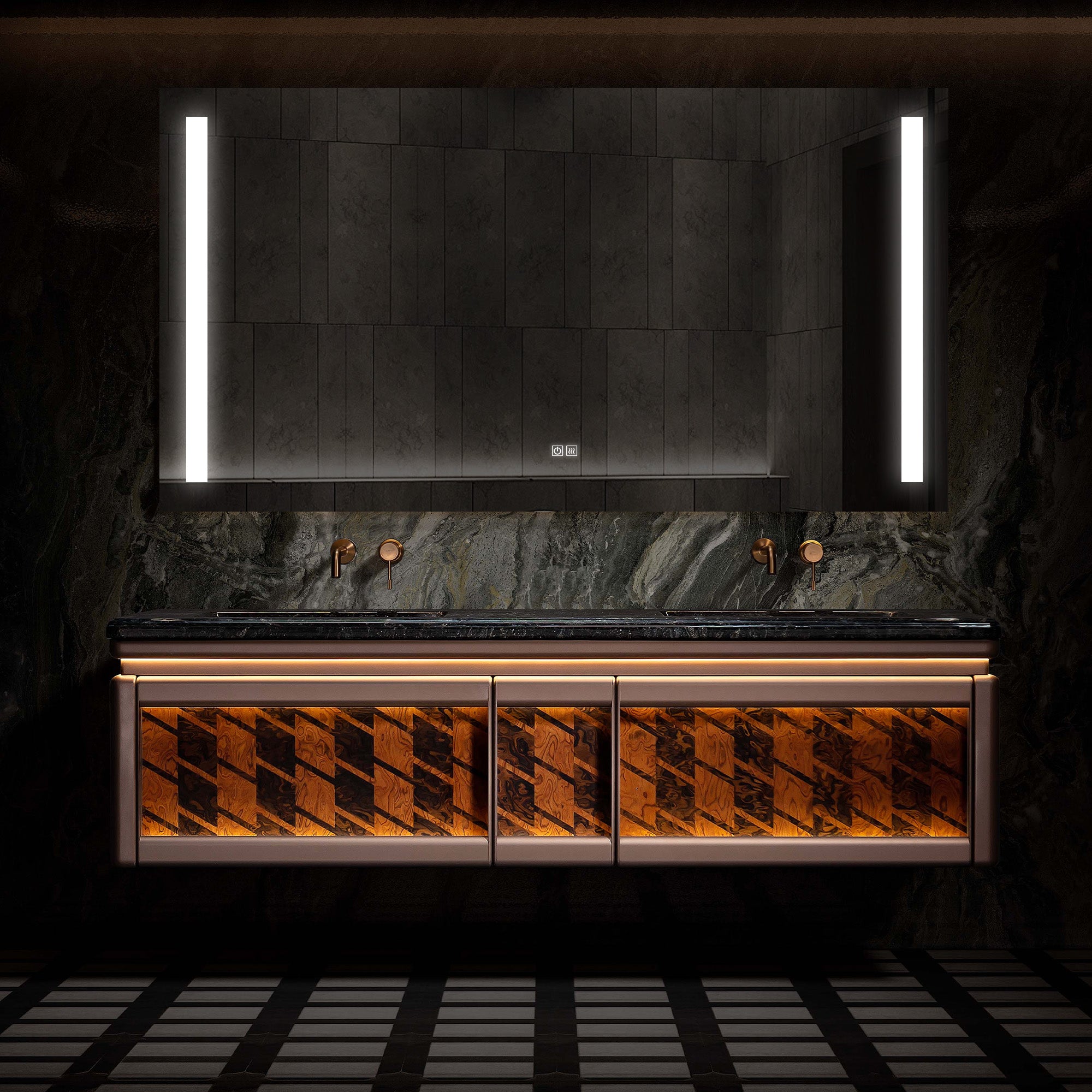 EMBER Custom Bathroom Vanity with Black Marble Top and High-Gloss Metallic Finish
