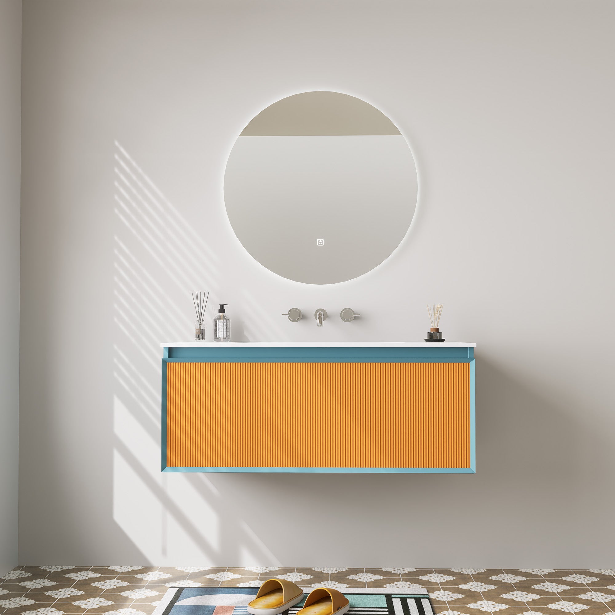 AZURÉA Custom Bathroom Vanity Single Sink Cultured Marble Top Solid Wood Cabinet