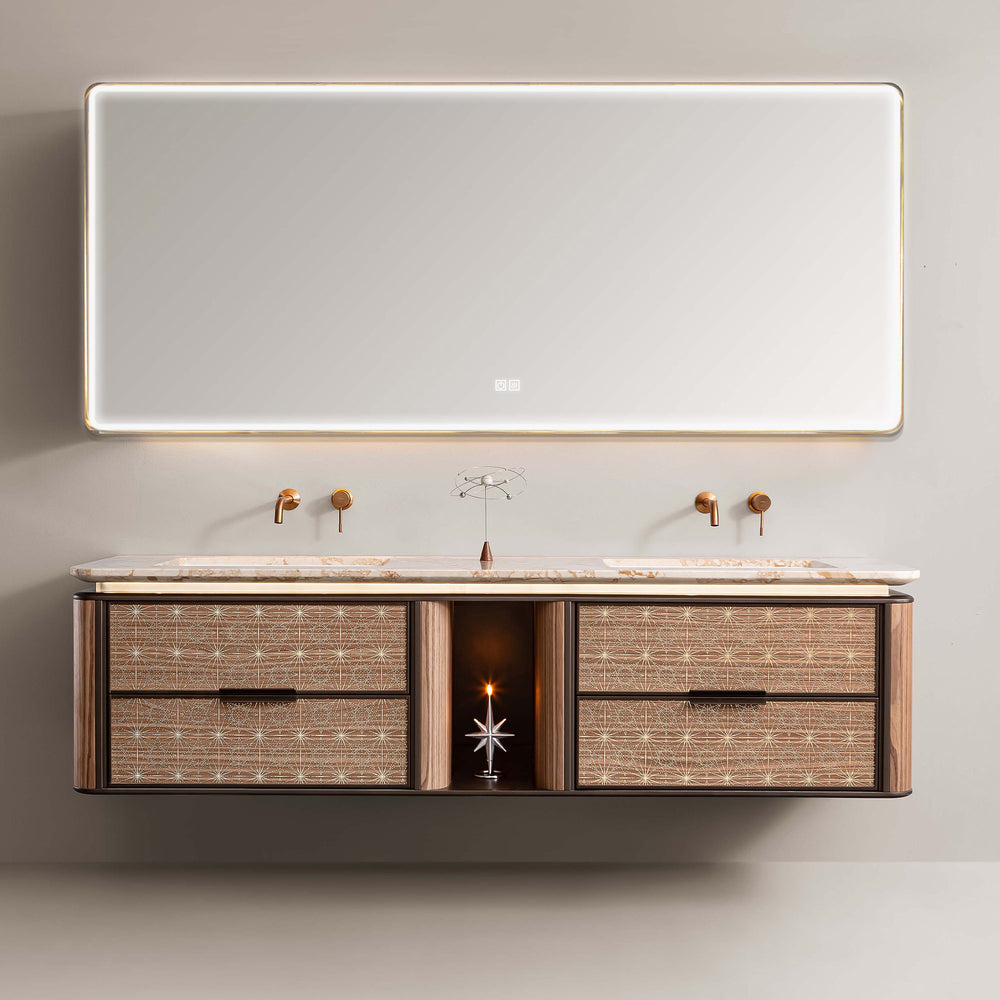 HALO Custom Bathroom Vanity with Golden Stone Top and Metallic Lacquer Finish