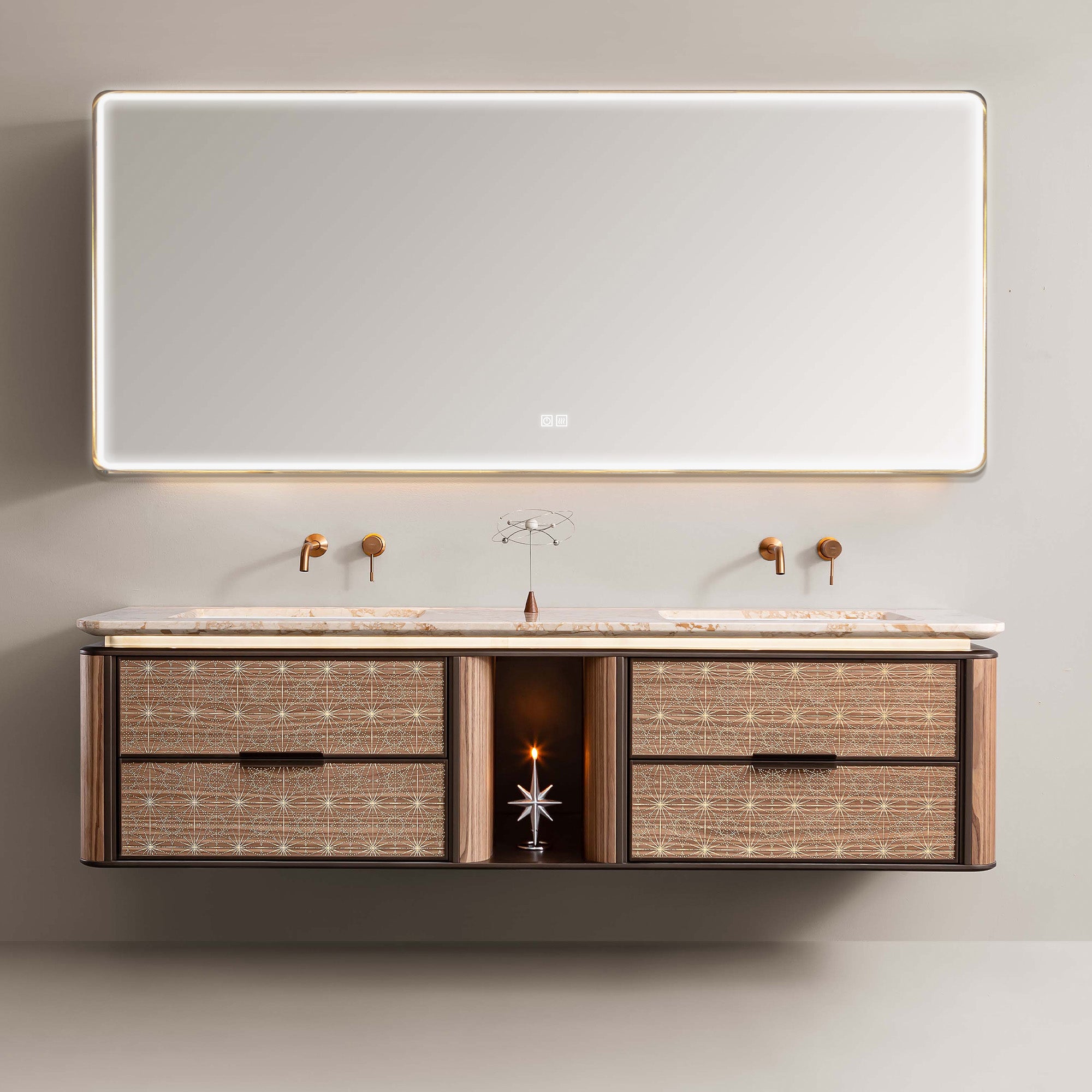 HALO Custom Bathroom Vanity with Golden Stone Top and Metallic Lacquer Finish