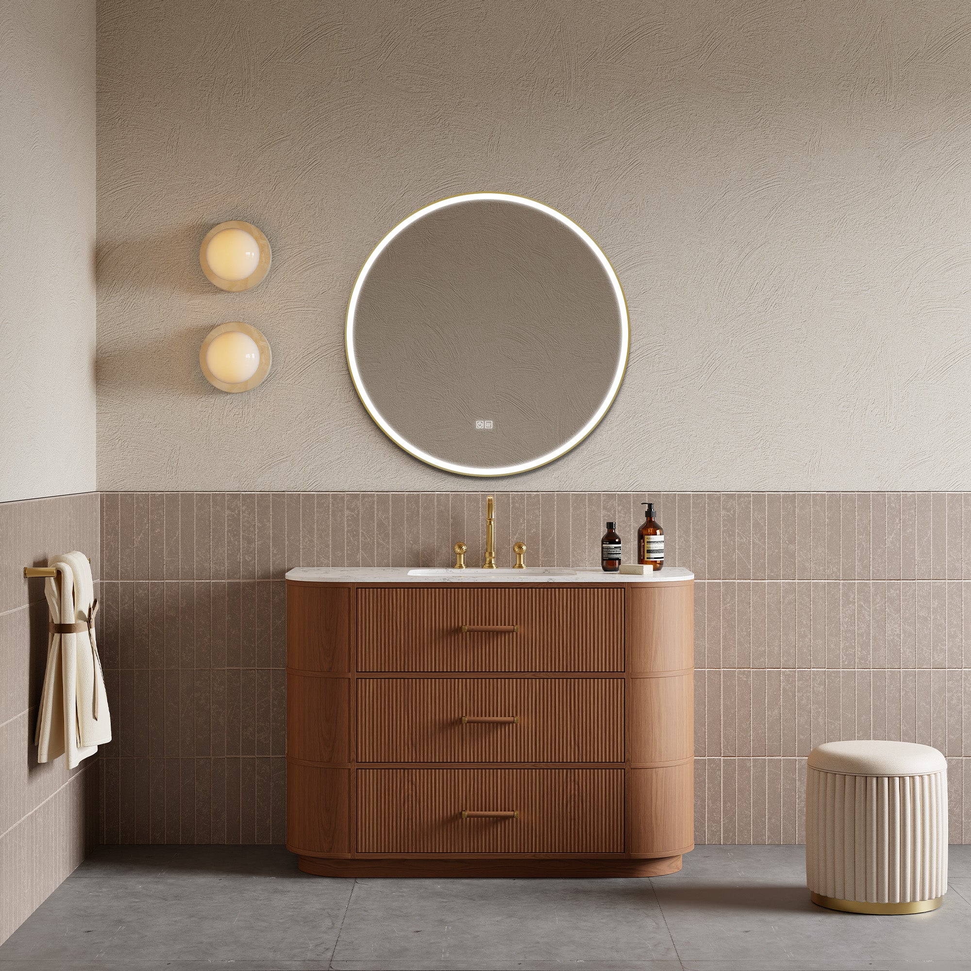 CALVERA Custom Bathroom Vanity Solid Wood with Veneer Marble Top Ceramic Basin