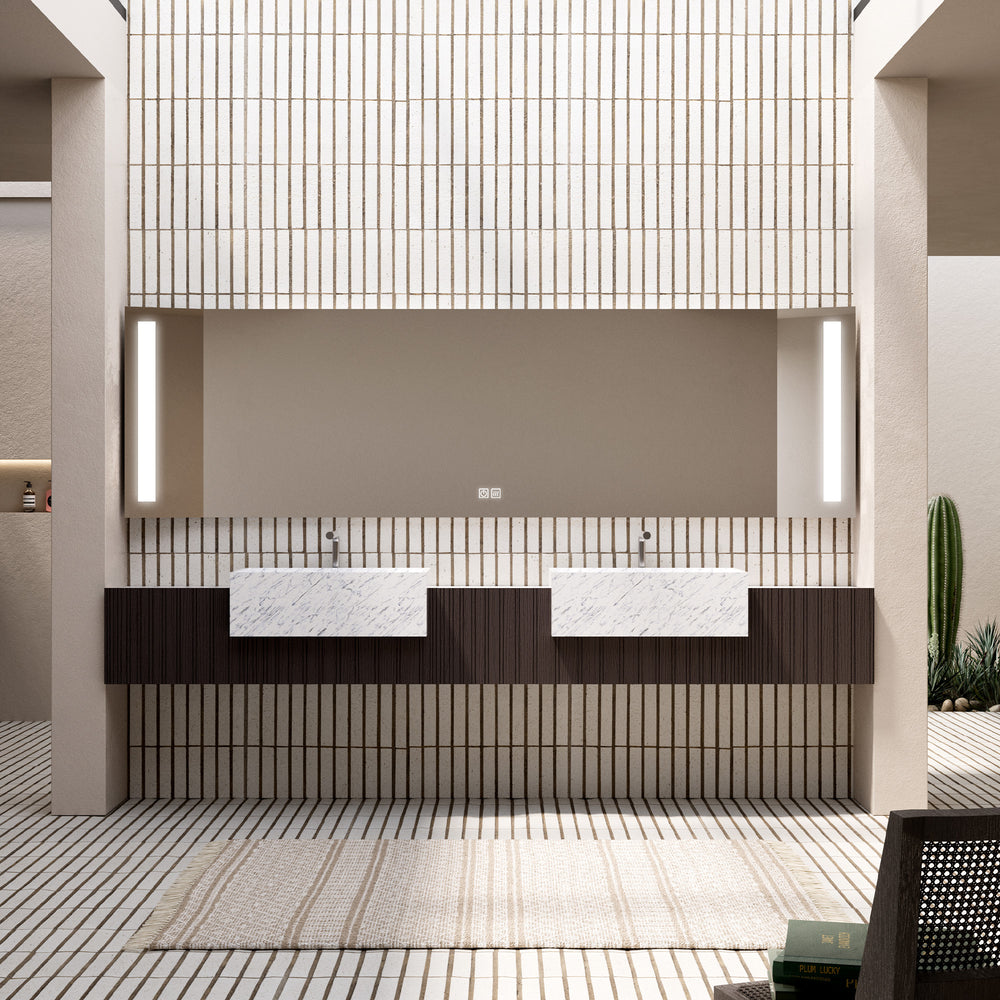 LUMORA Custom Bathroom Vanity Double Sink Natural Marble Basin Solid Wood Cabinet