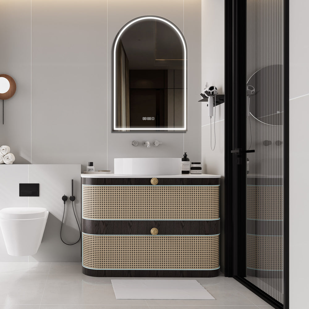 SERENITY Custom Bathroom Vanity Single Sink Sintered Stone Top Solid Wood Cabinet